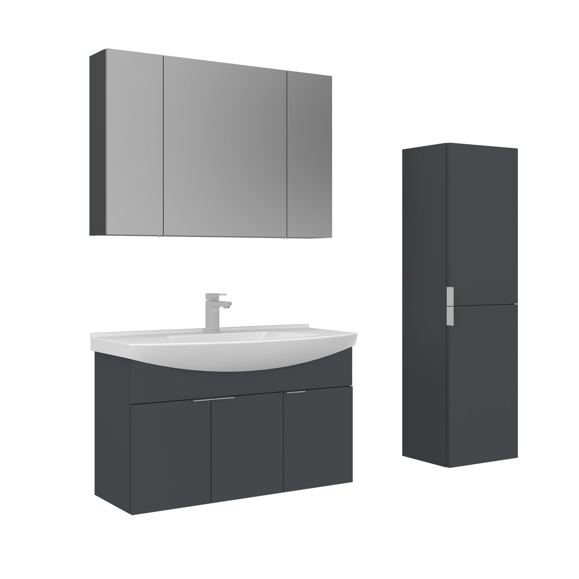 Orka Purus 100 cm Mat Antrasit Ayna Dolaplı Banyo Dolabı Takım ve Boy Dolabı (Asma)