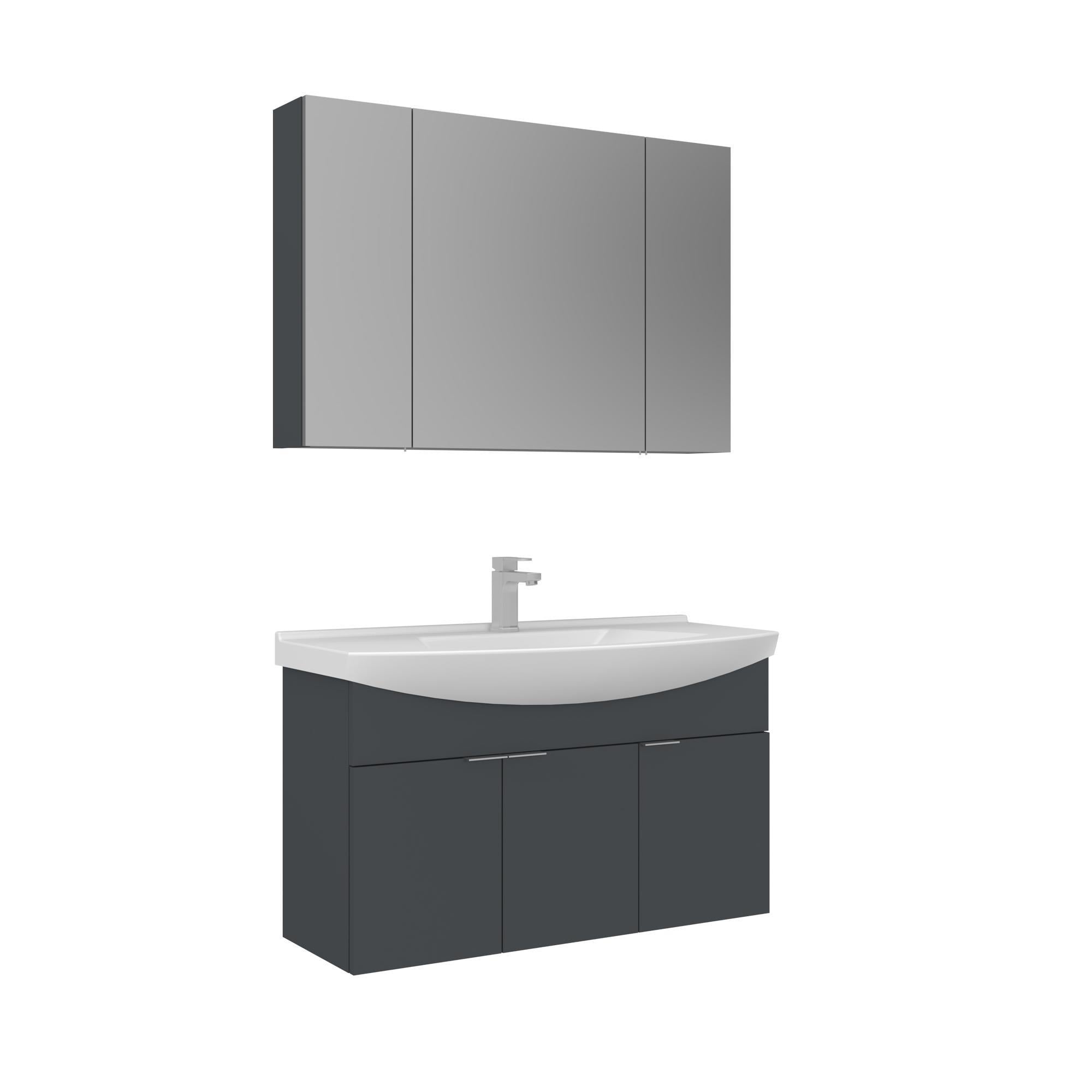 Orka Purus 100 cm Mat Antrasit Ayna Dolaplı Banyo Dolabı Takım (Asma)