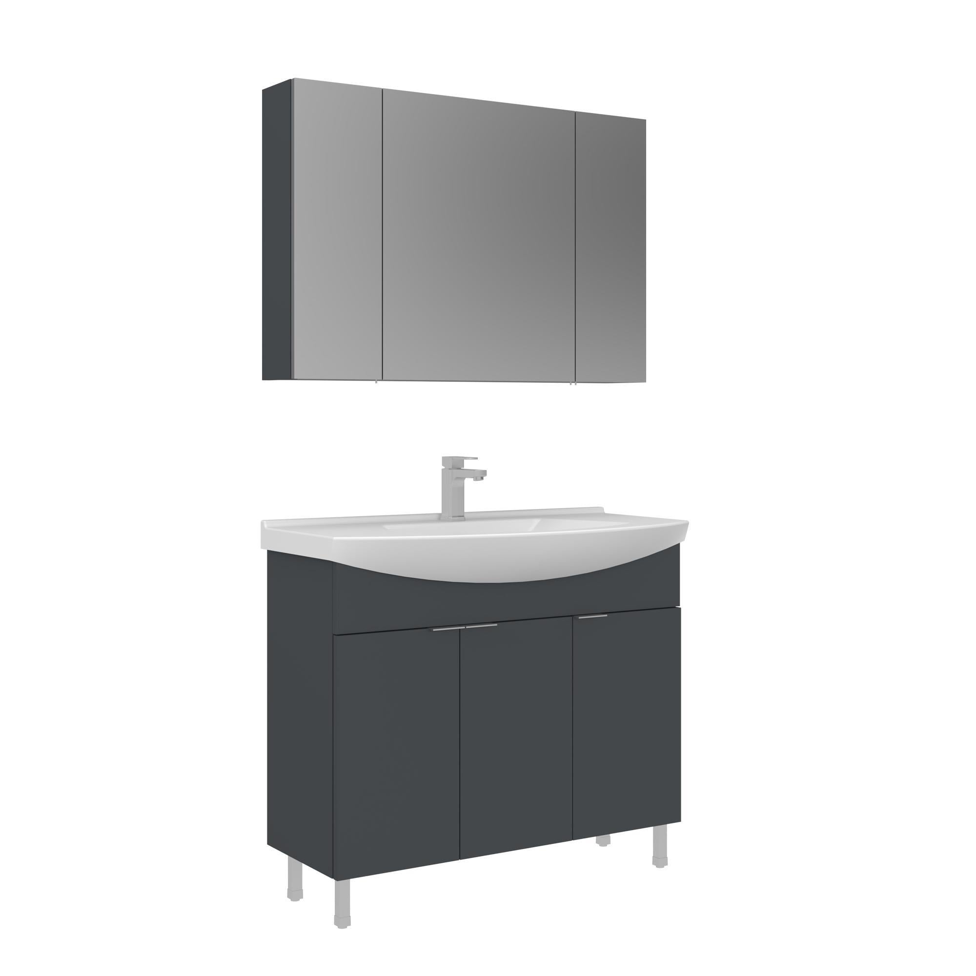Orka Purus 100 cm Mat Antrasit Ayna Dolaplı Banyo Dolabı Takım (Ayaklı)