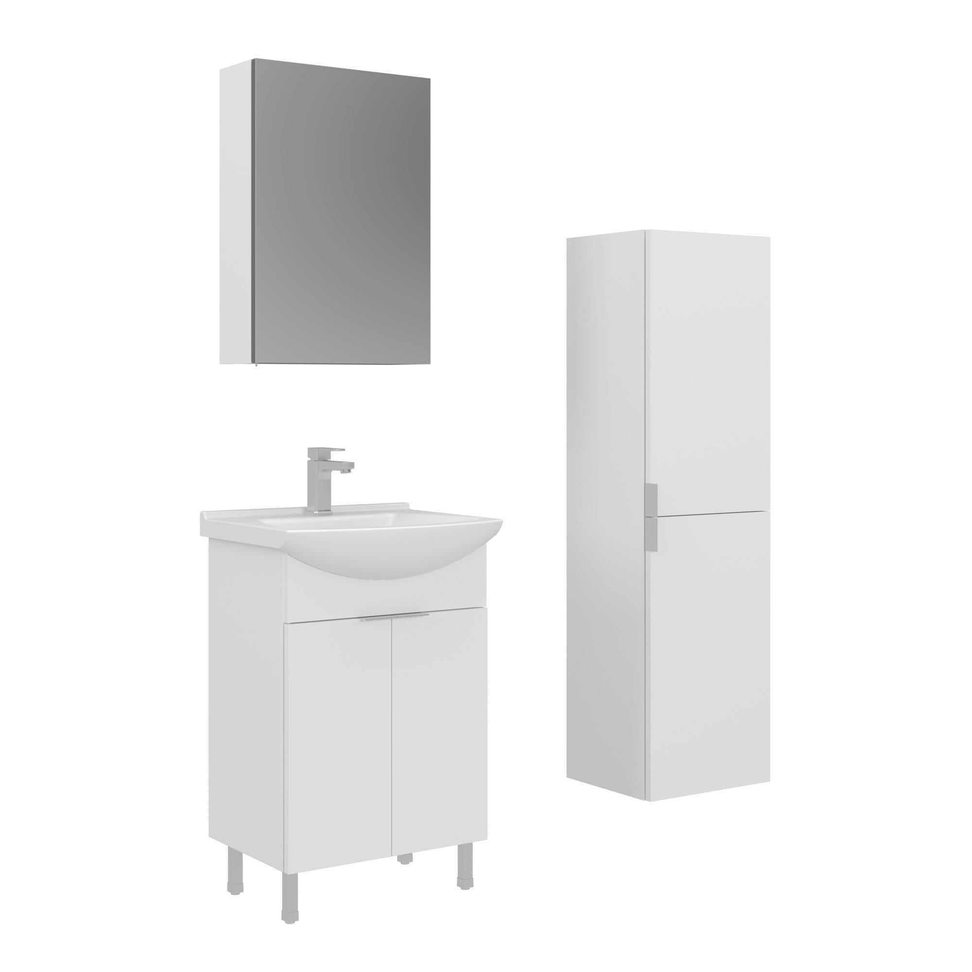 Orka Purus 55 cm Parlak Beyaz Ayna Dolaplı Banyo Dolabı Takım ve Boy Dolabı (Ayaklı)