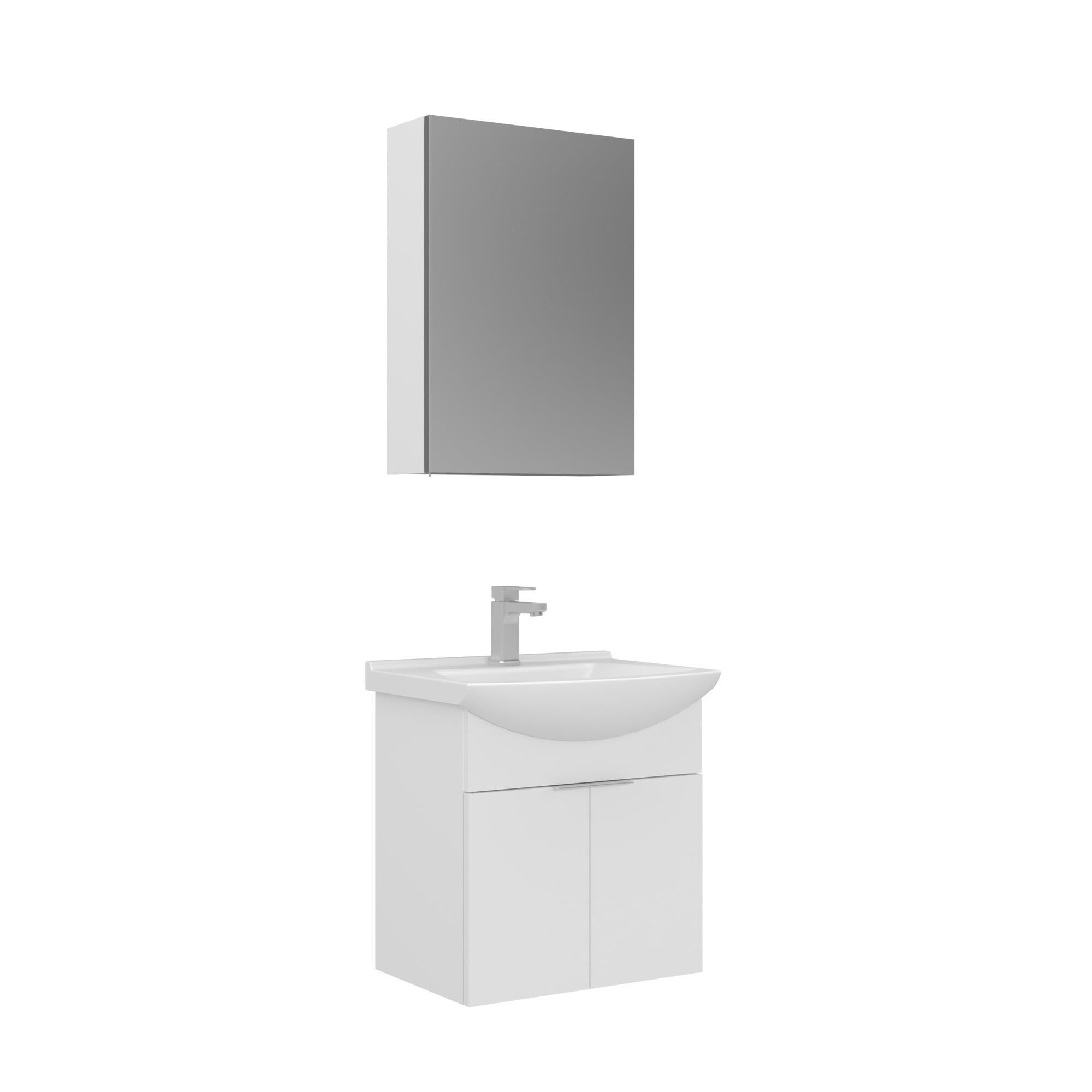 Orka Purus 55 cm Parlak Beyaz Ayna Dolaplı Banyo Dolabı Takım (Asma)