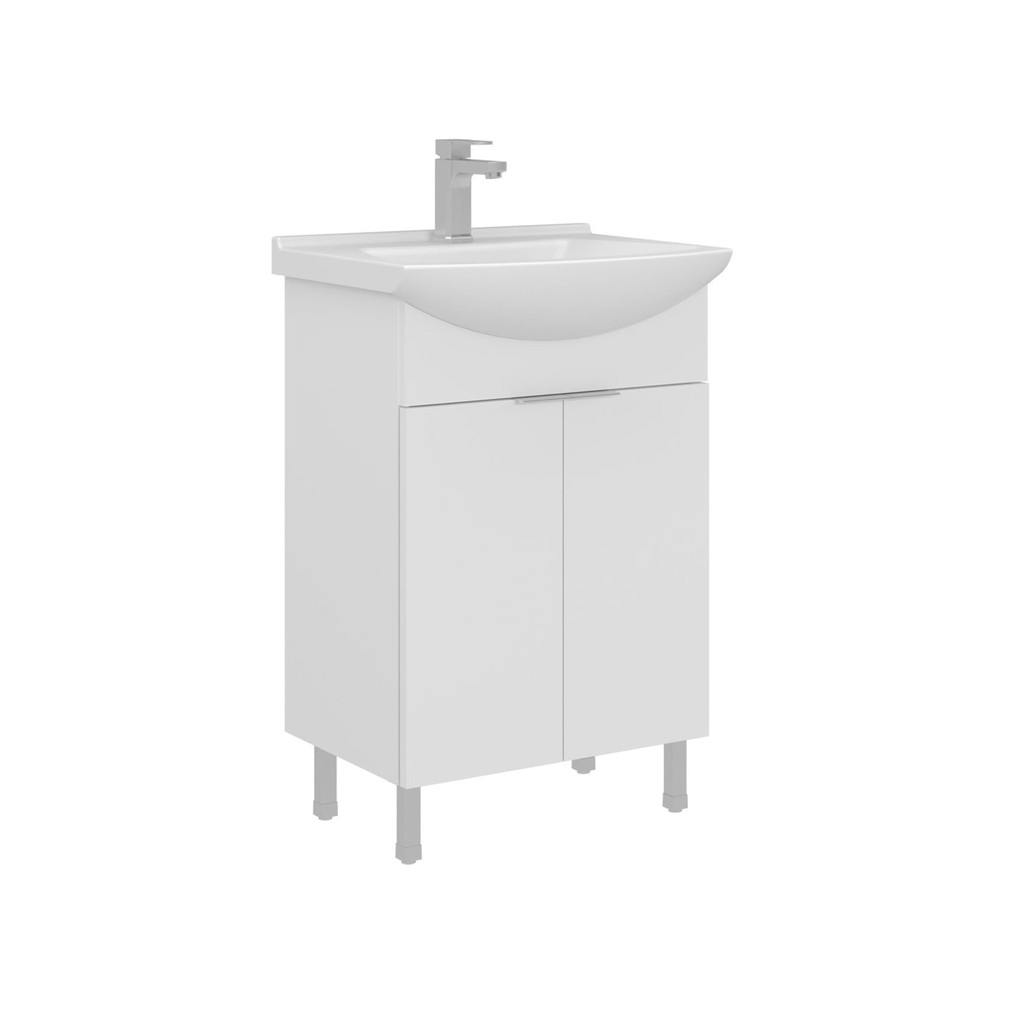 Orka Purus 55 cm Parlak Beyaz Banyo Dolabı Alt Modül Lavabo (Ayaklı)