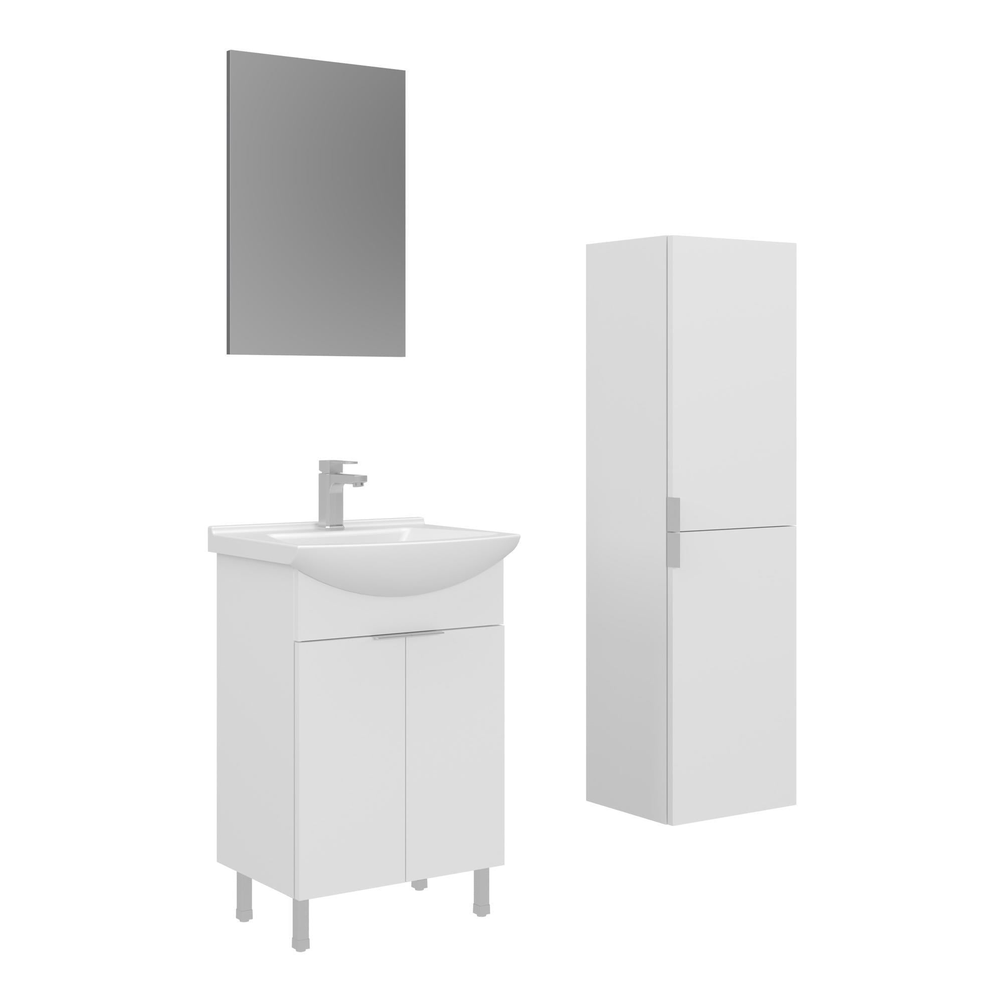 Orka Purus 55 cm Parlak Beyaz Düz Aynalı Banyo Dolabı Takım ve Boy Dolabı (Ayaklı)