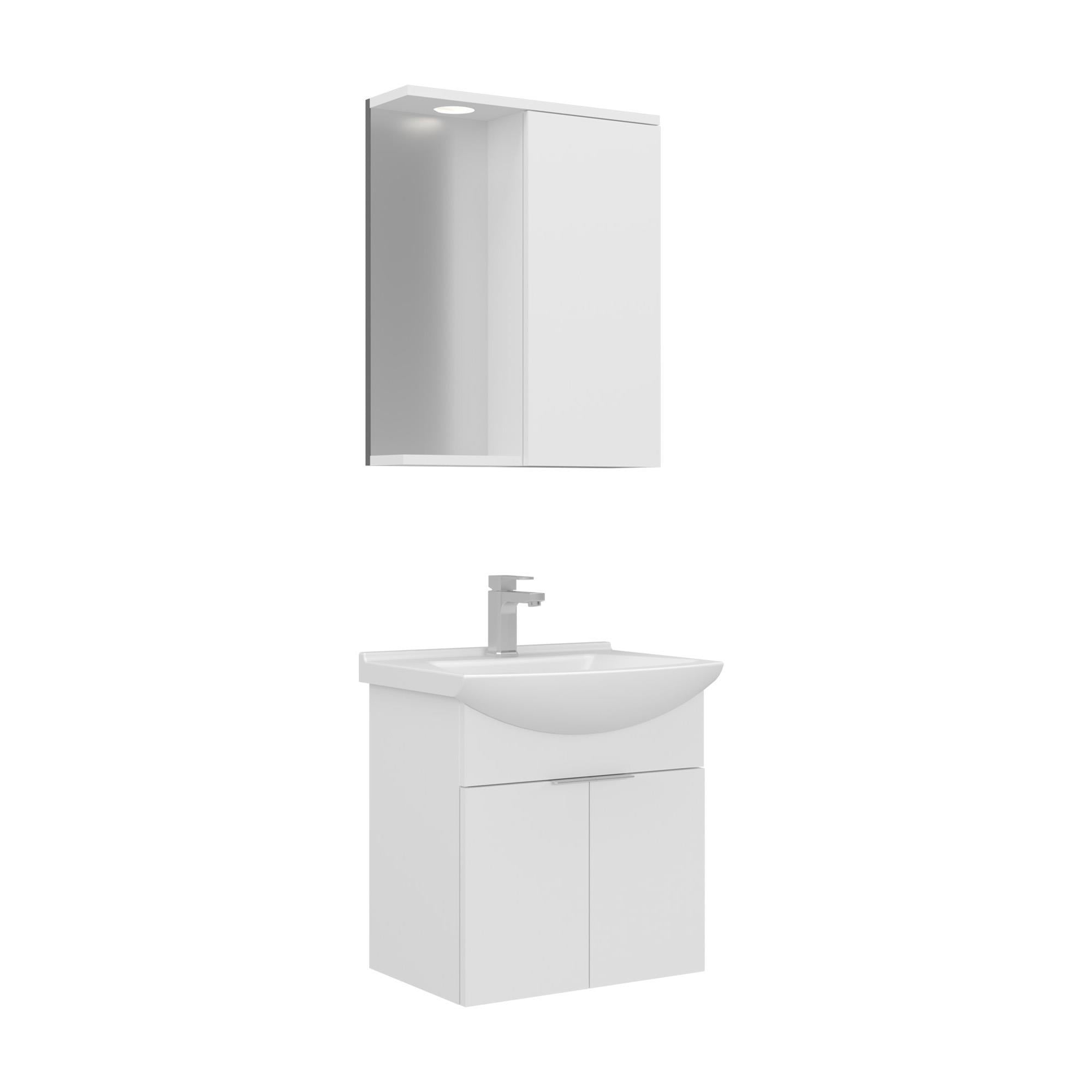 Orka Purus 55 cm Parlak Beyaz Spot Aynalı Banyo Dolabı Takım (Asma)