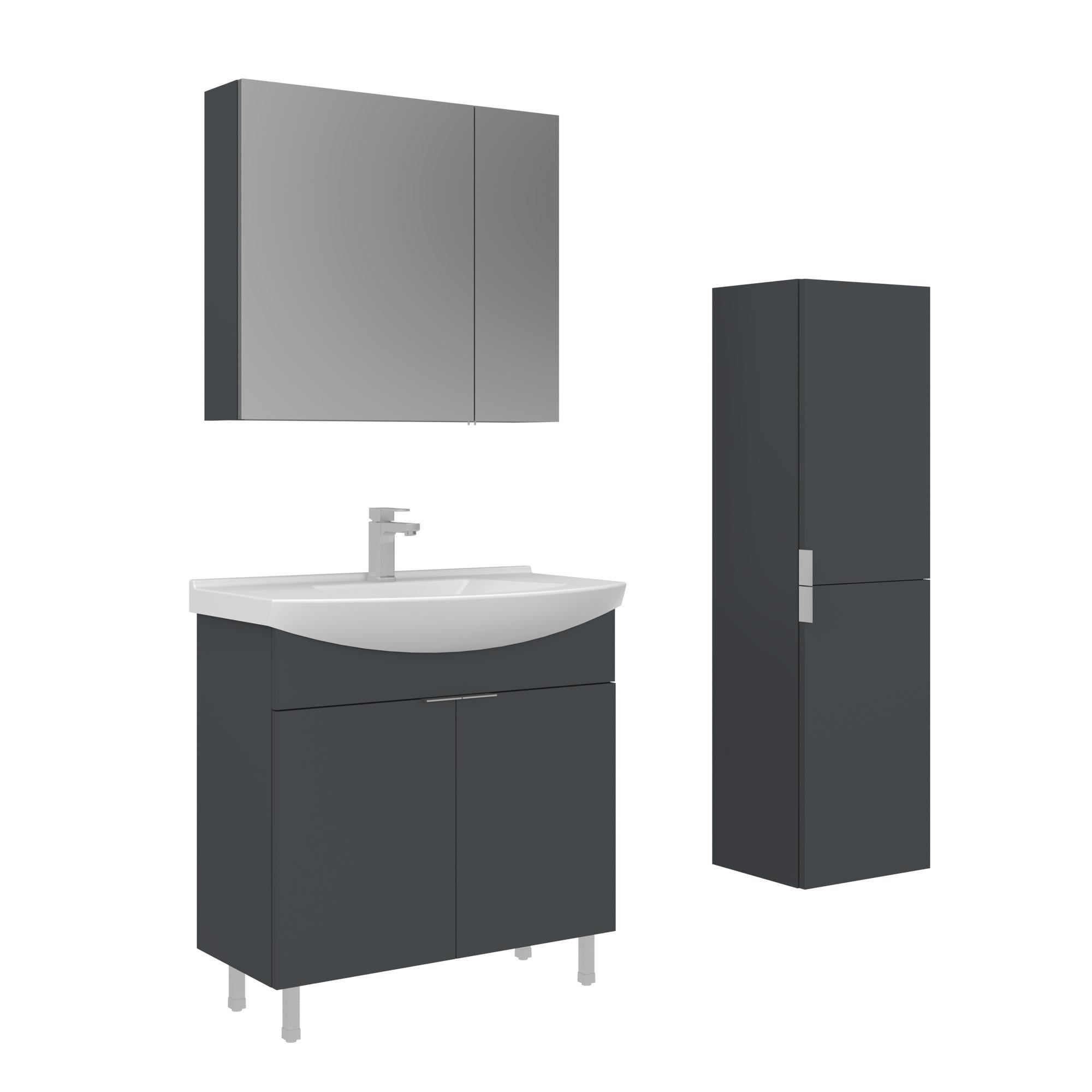 Orka Purus 80 cm Mat Antrasit Ayna Dolaplı Banyo Dolabı Takım ve Boy Dolabı (Ayaklı)