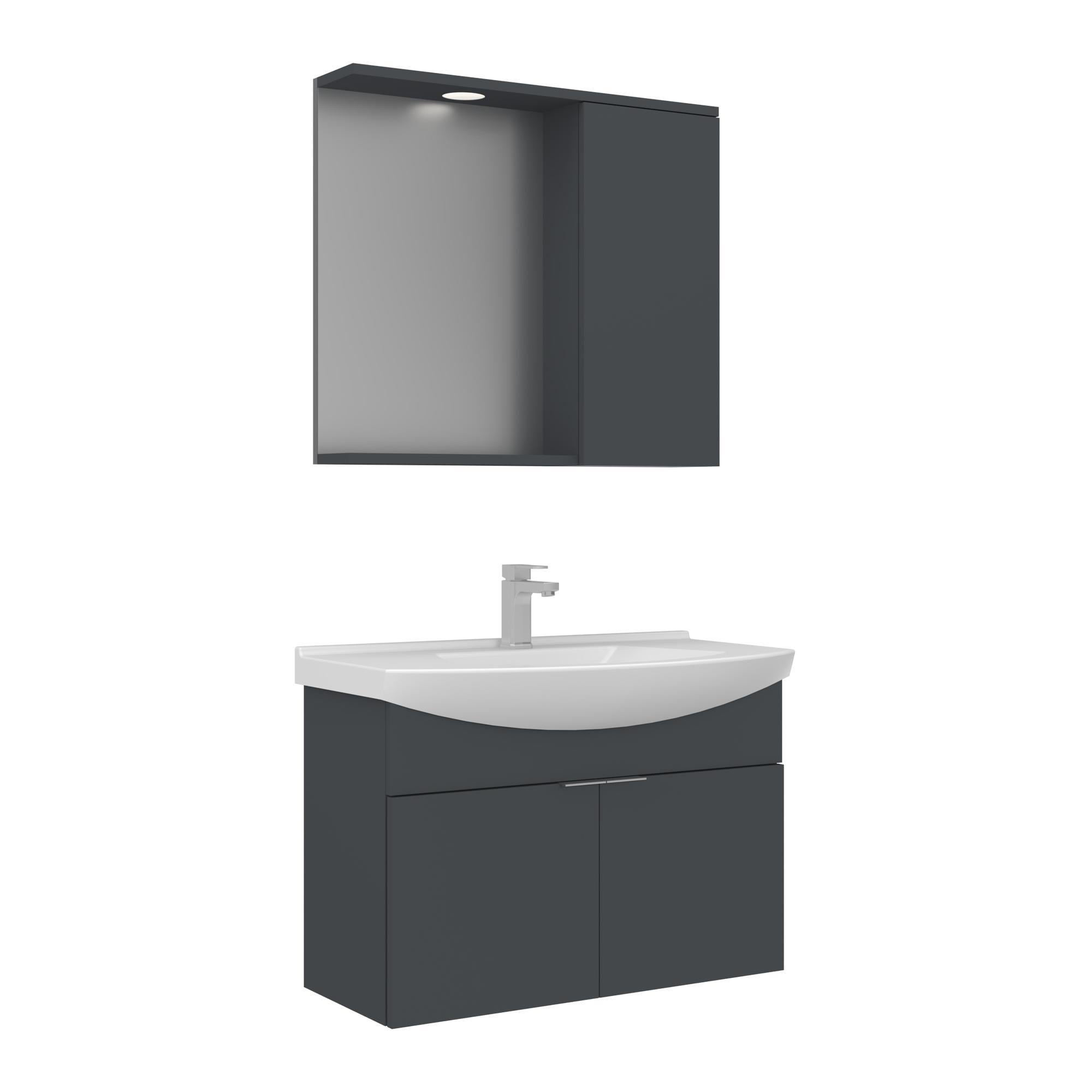 Orka Purus 80 cm Mat Antrasit Spot Aynalı Banyo Dolabı Takım (Asma)