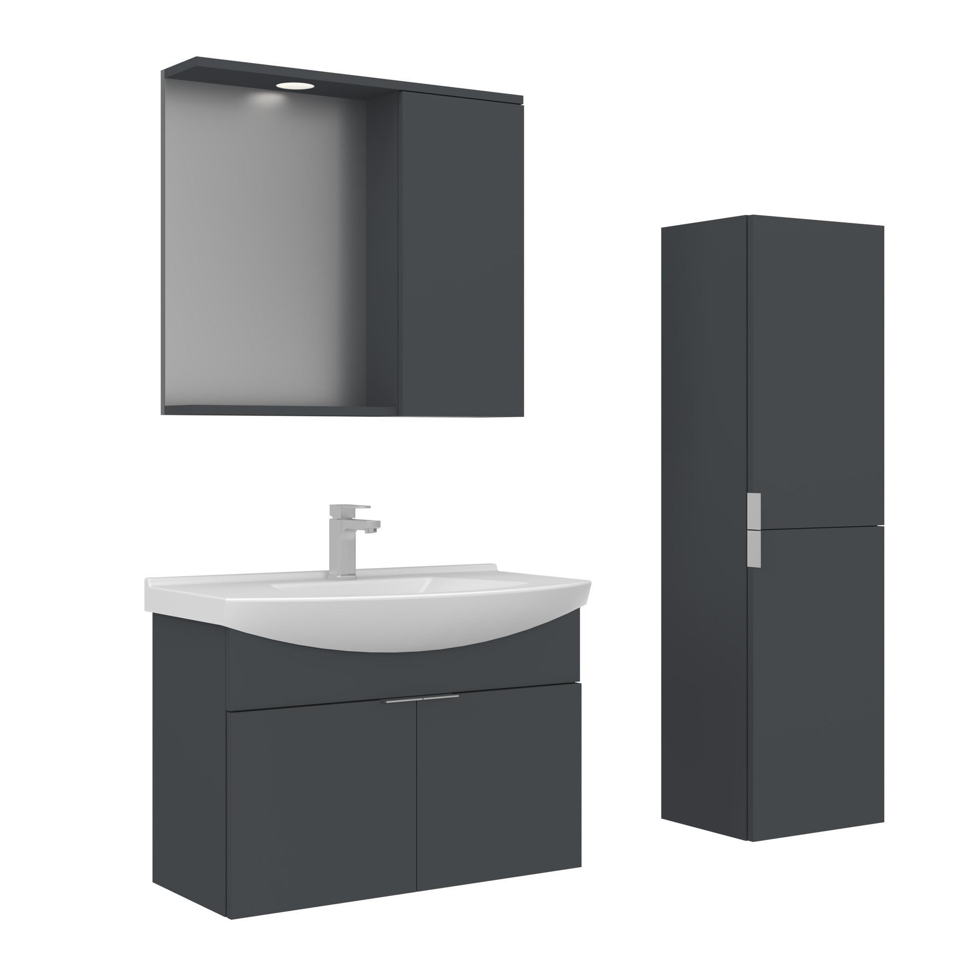 Orka Purus 80 cm Mat Antrasit Spot Aynalı Banyo Dolabı Takım ve Boy Dolabı (Asma)
