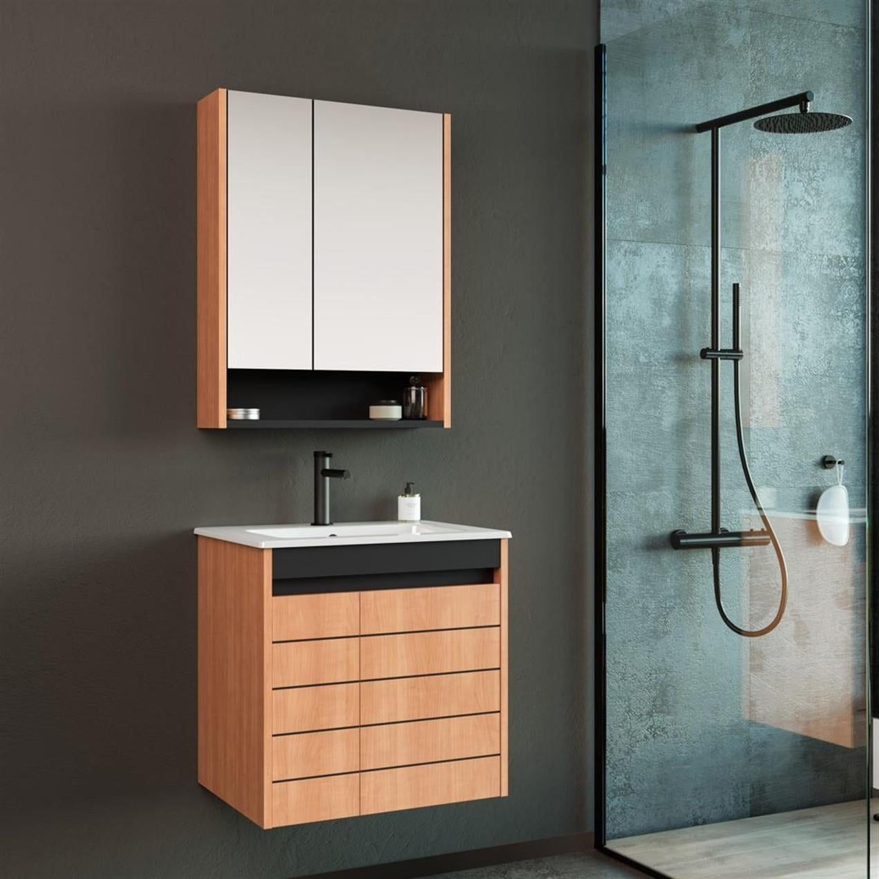 Orka Ricato 60 cm MDF Morgana Kiraz Banyo Dolabı Takımı