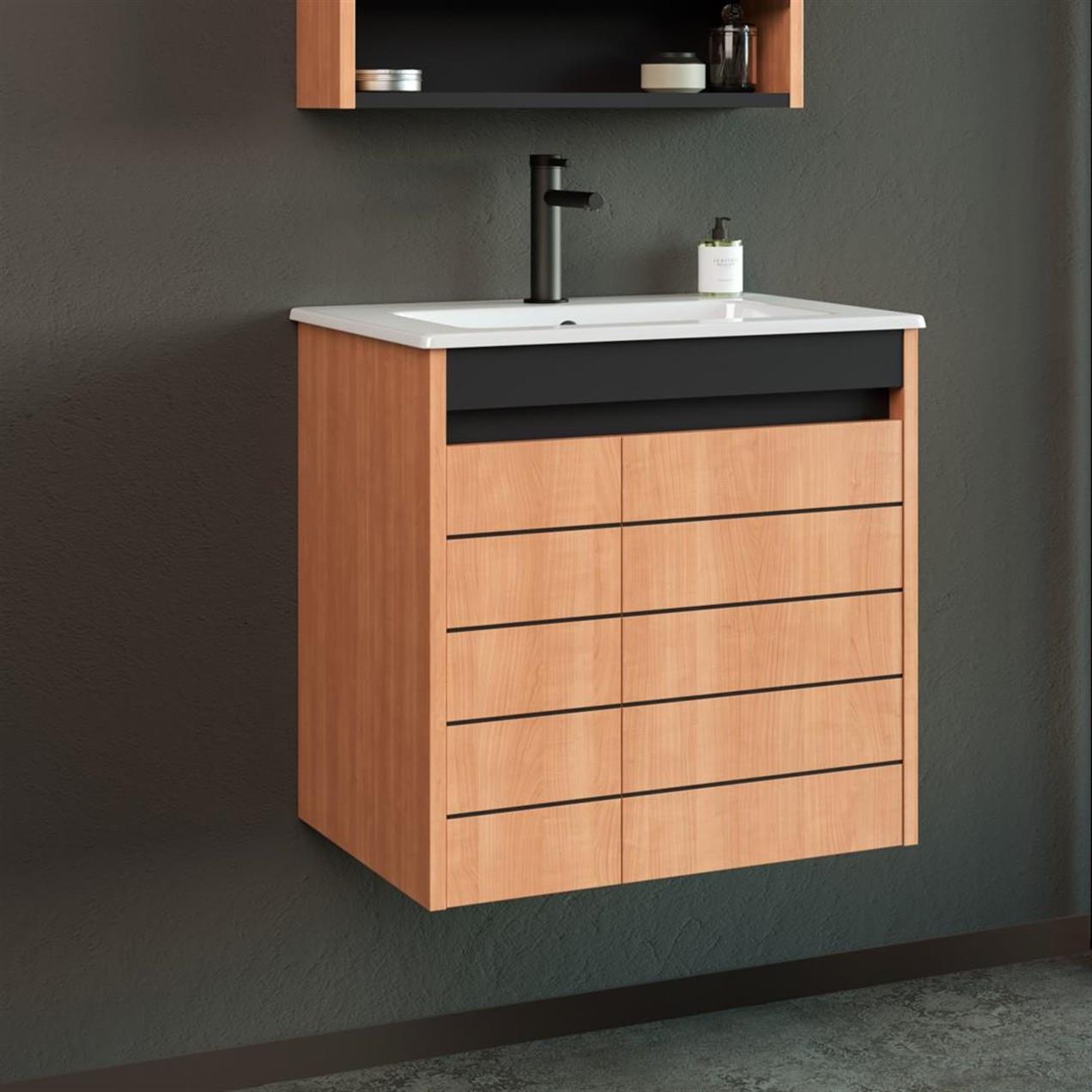 Orka Ricato 60 cm MDF MorganaKiraz Banyo Dolabı Alt Modül, Lavabo