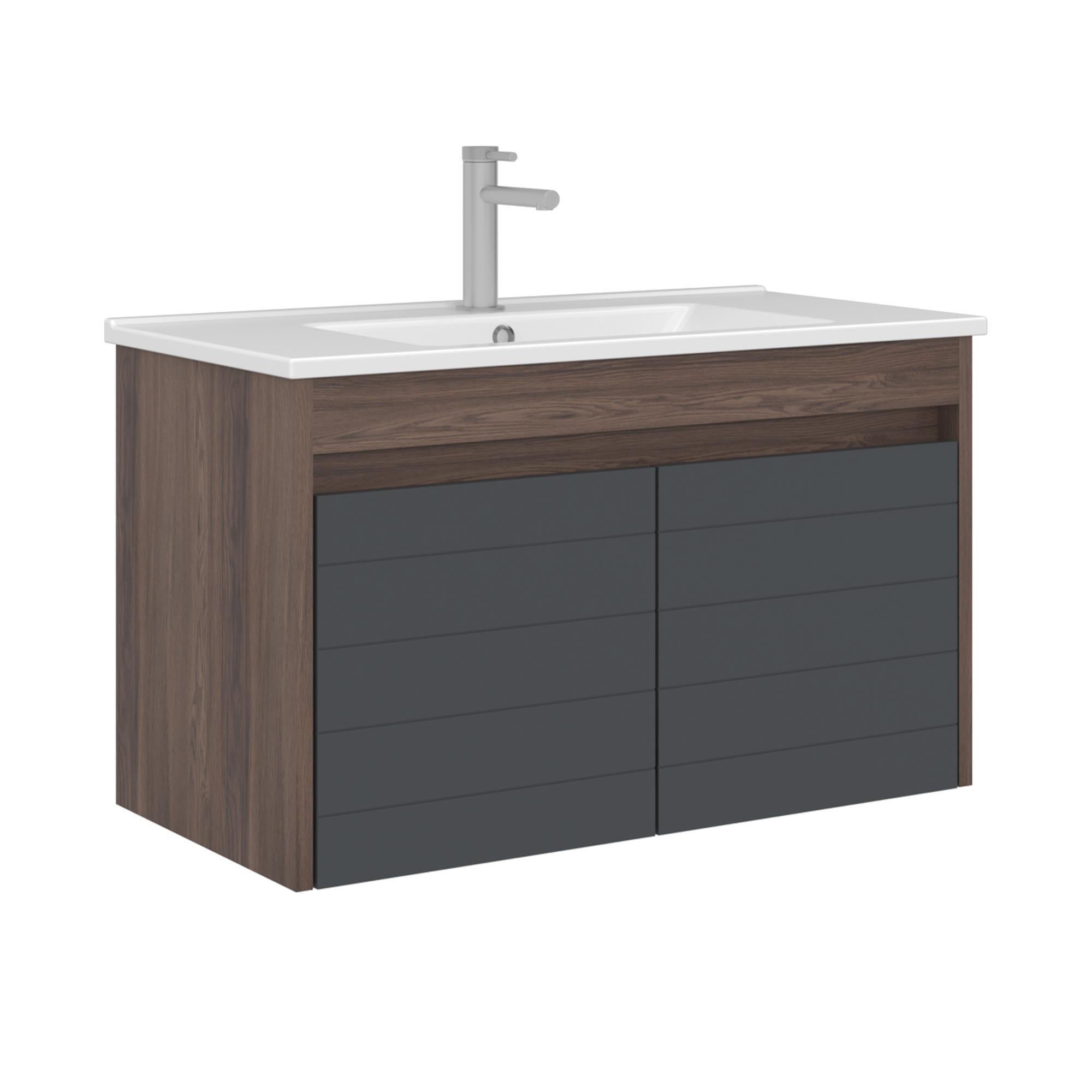 Orka Serra 85 cm Navaro/Antrasit Banyo Dolabı Alt Modül ve Lavabo