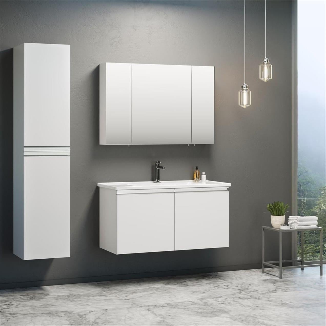 Orka Terme 100 cm MDF Kaşmir Taş Banyo Dolabı Takımı ve Boy Dolabı