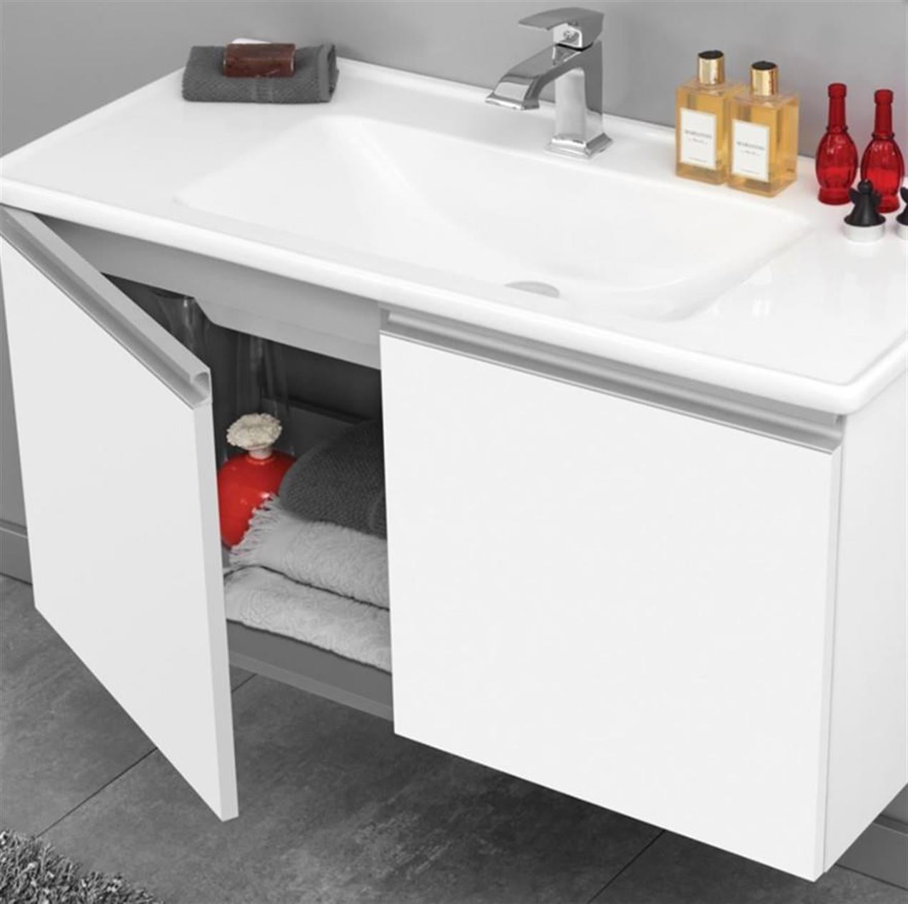 Orka Terme 80 cm MDF Beyaz Banyo Dolabı Alt Modül ve Lavabo