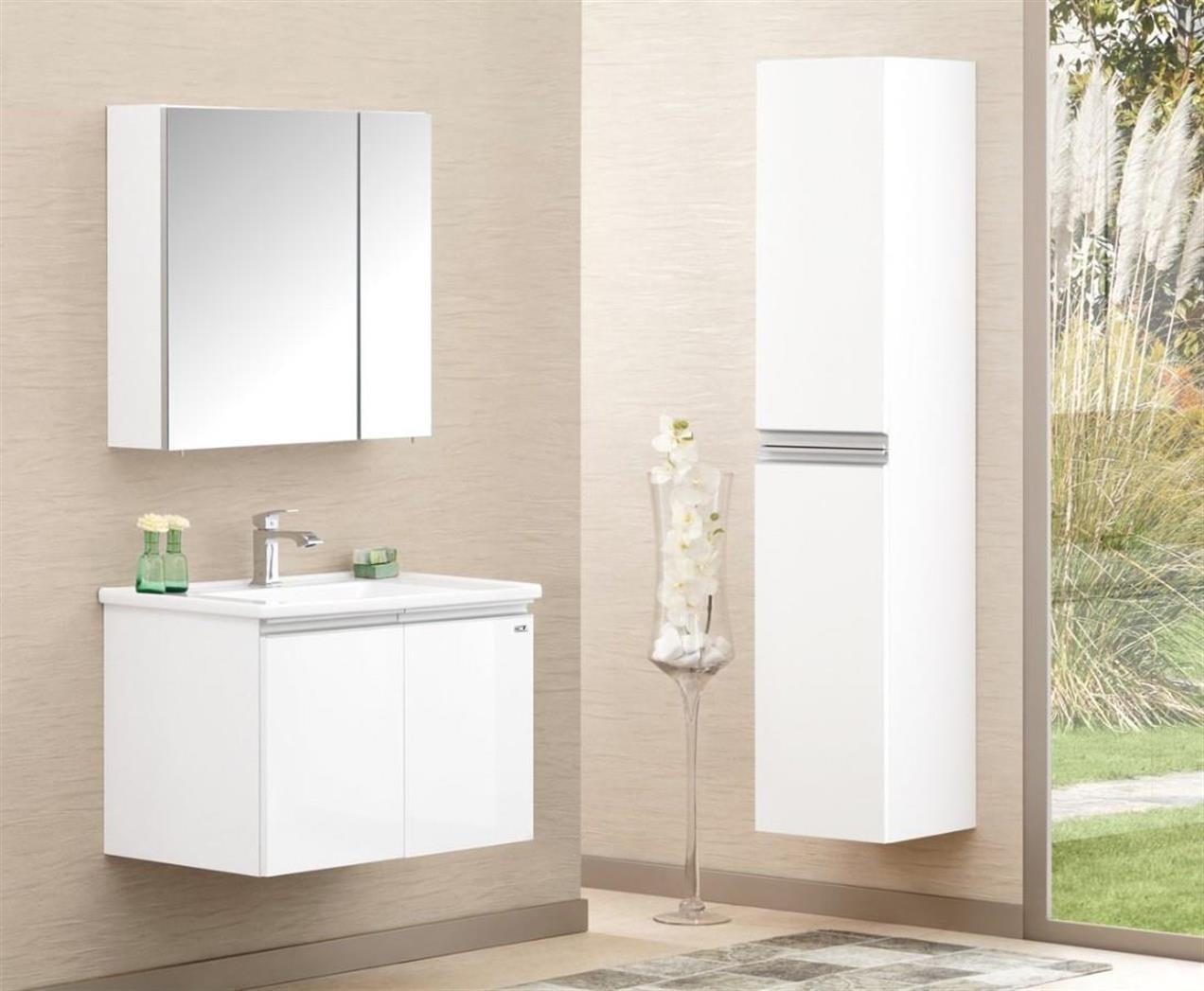 Orka Terme 80 cm MDF Beyaz Banyo Dolabı Takımı ve Boy Dolabı