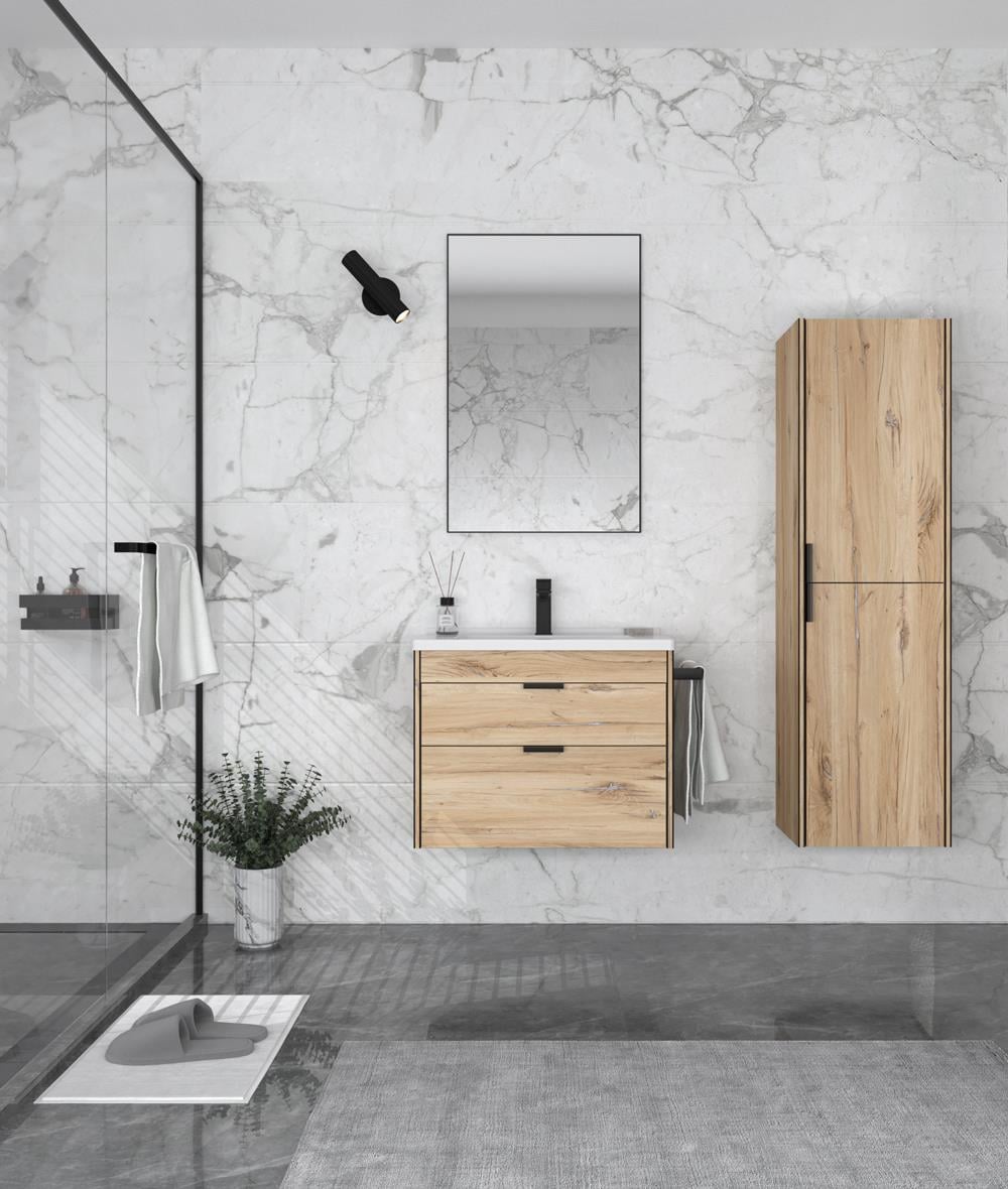 Orka Trio 65 cm MDF Çekmeceli Senza Asma Banyo Dolabı Takımı ve Boy Dolabı