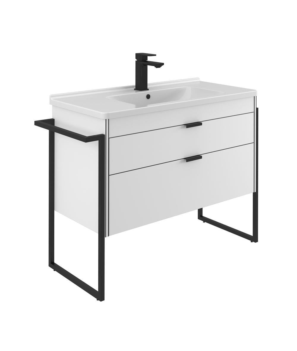 Orka Trio 80 cm MDF Çekmeceli Beyaz Ayaklı Banyo Dolabı Alt Modül Lavabo