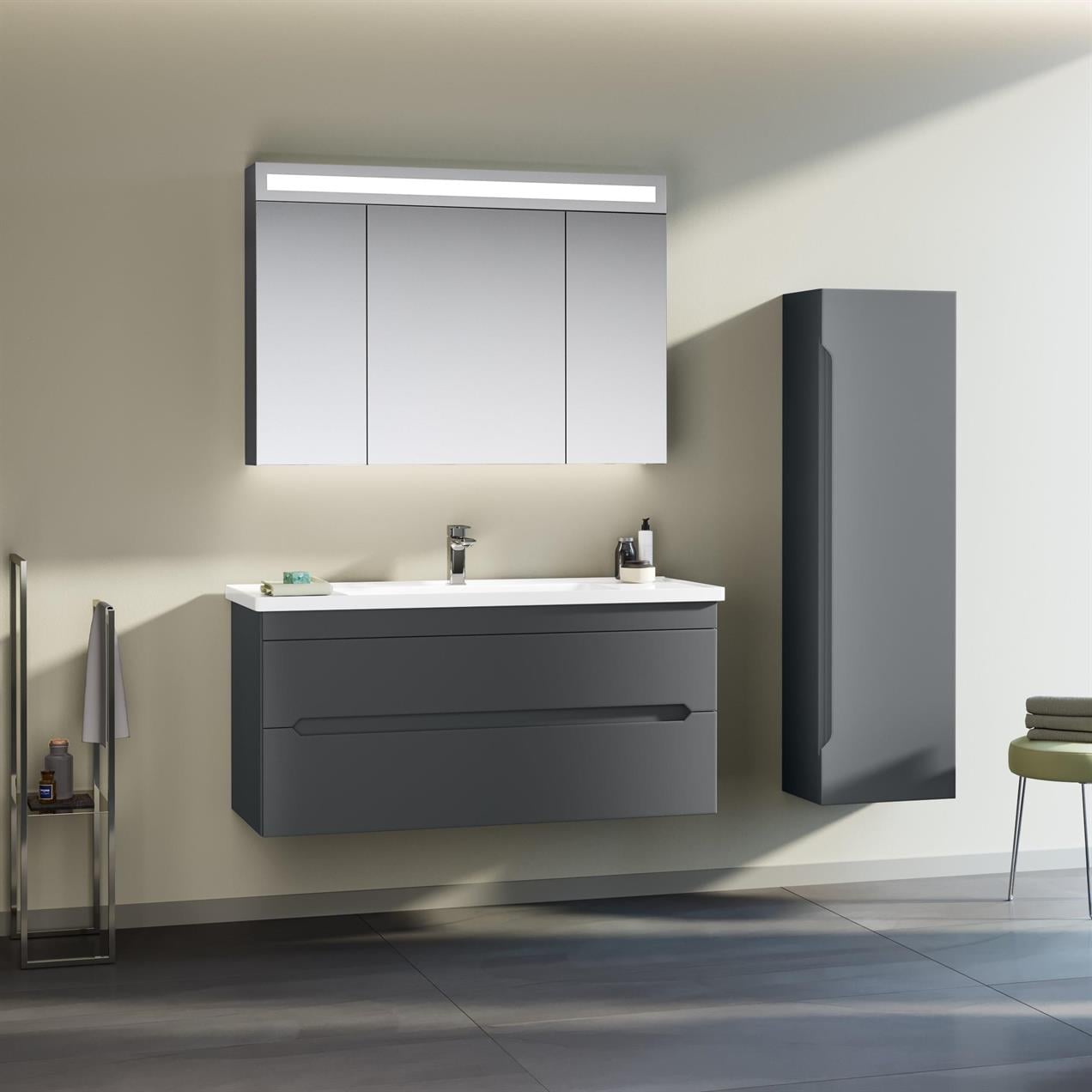 Orka Varna 100 cm MDF Mat Antrasit Banyo Dolabı Takımı Boy Dolabı
