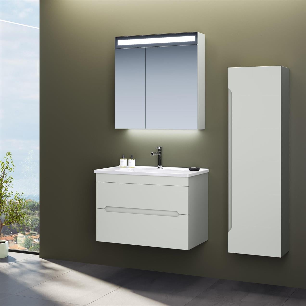 Orka Varna 80 cm MDF Mat Kaşmir Banyo Dolabı Takımı ve Boy Dolabı
