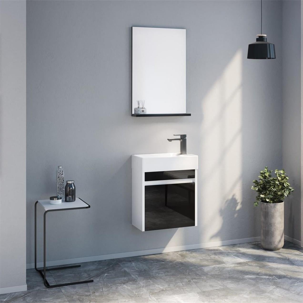 Orka Yedisu 45 cm MDF Parlak Siyah Mini Banyo Dolabı Takımı