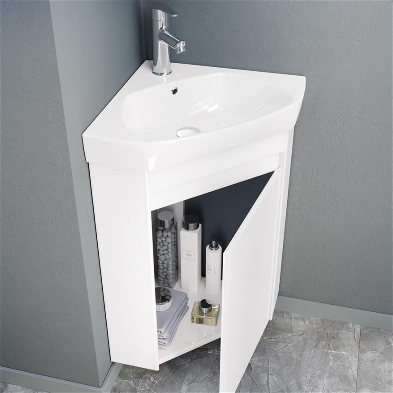Orka Zag 45 cm MDF Beyaz Köşe Banyo Dolabı Alt Modül ve Lavabo