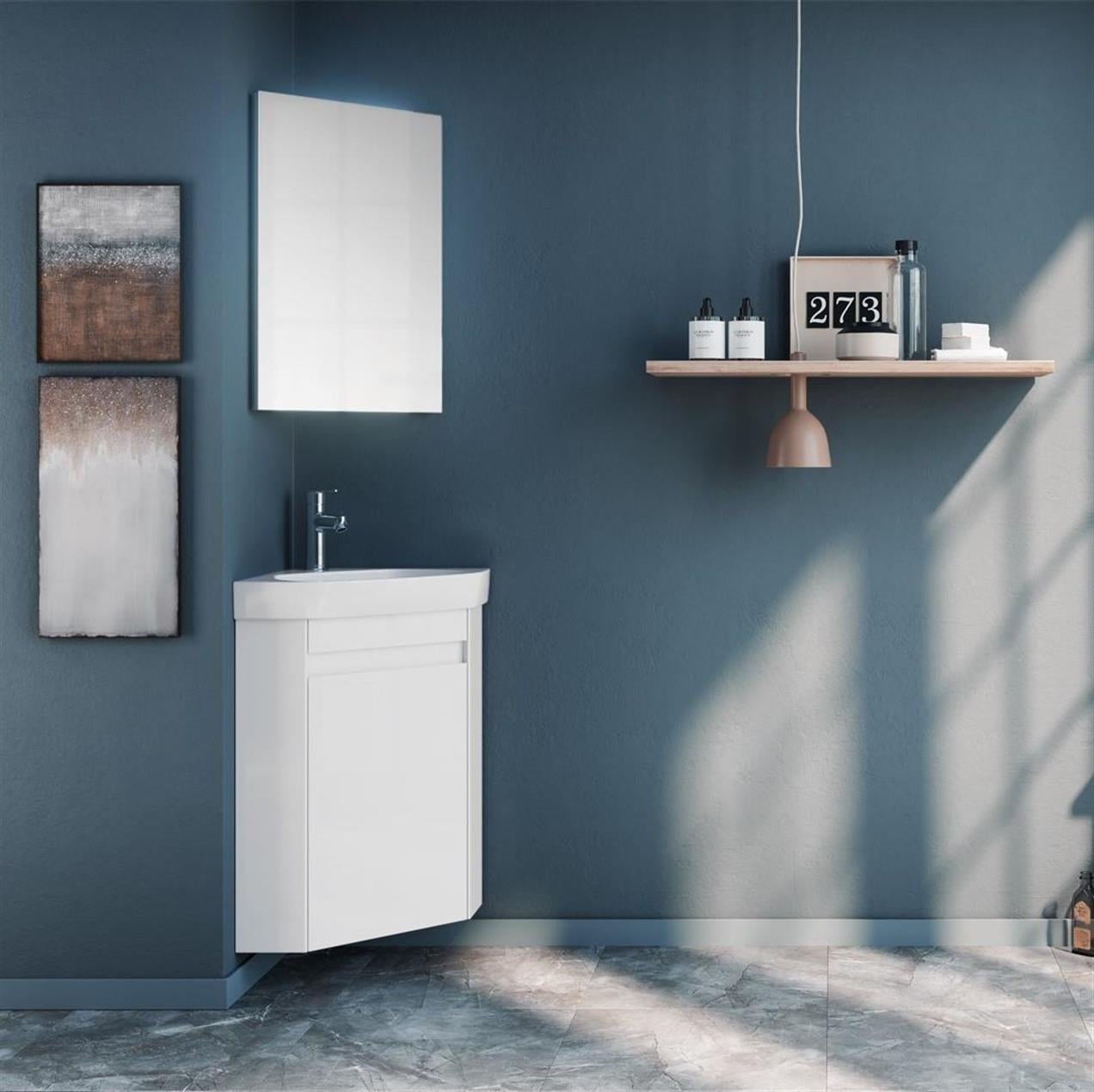 Orka Zag 45 cm MDF Beyaz Köşe Mini Banyo Dolabı Takımı