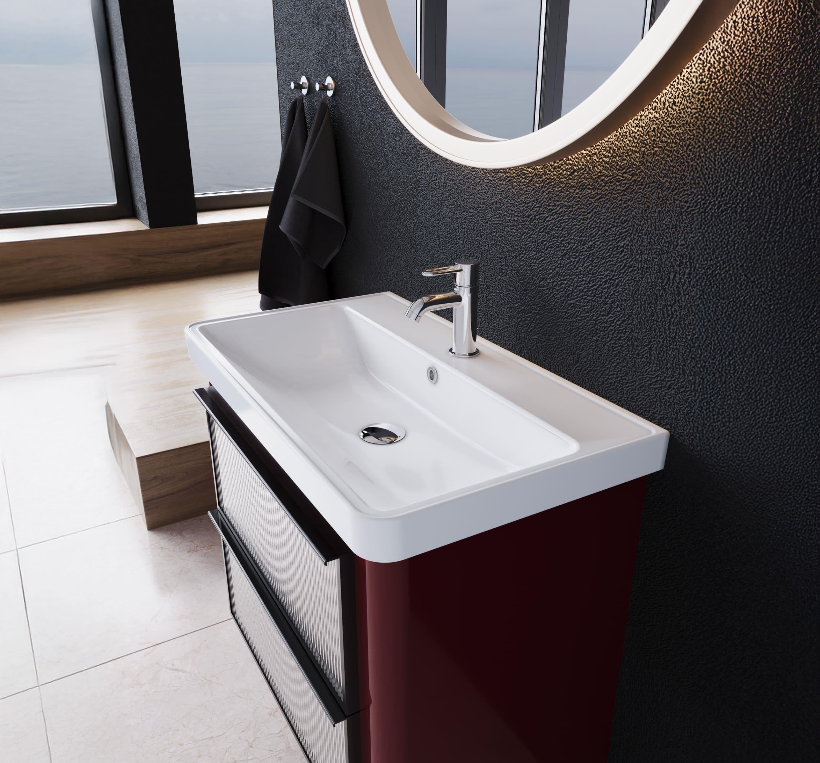 Turkuaz Cerastyle Luna 80*46 cm Etajerli Damlalıklı Lavabo