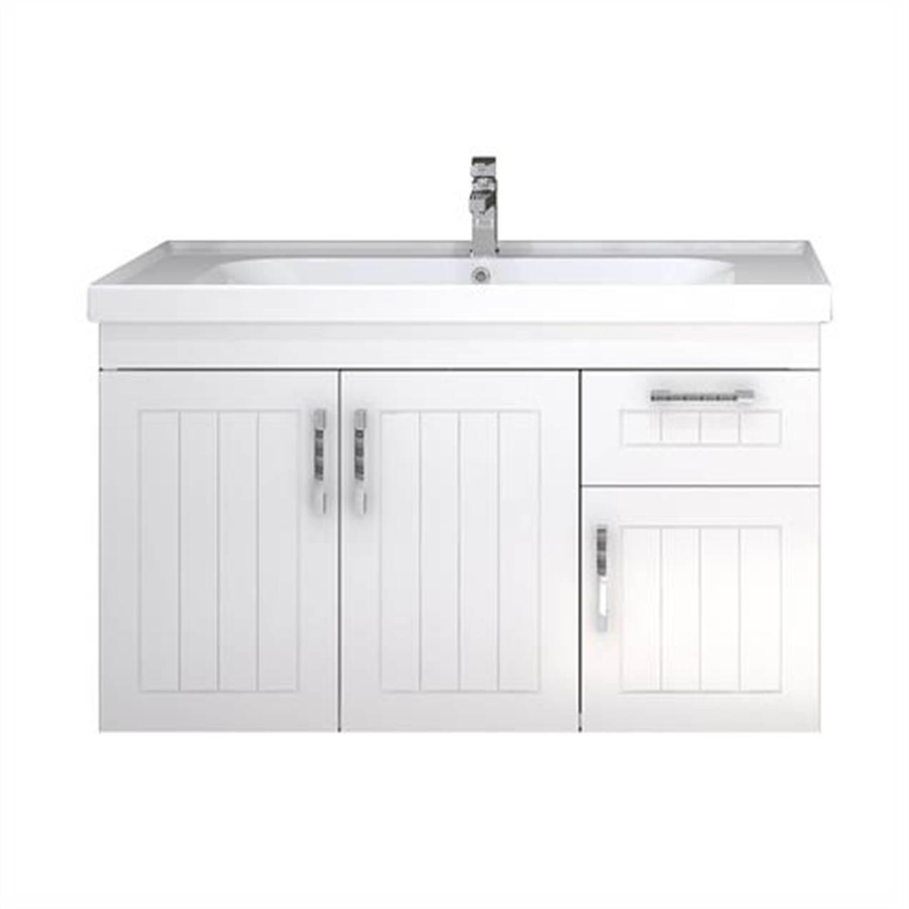 Turkuaz Frame Etajerli Lavabo 100*45 cm ve Lotus 100 Banyo Dolabı