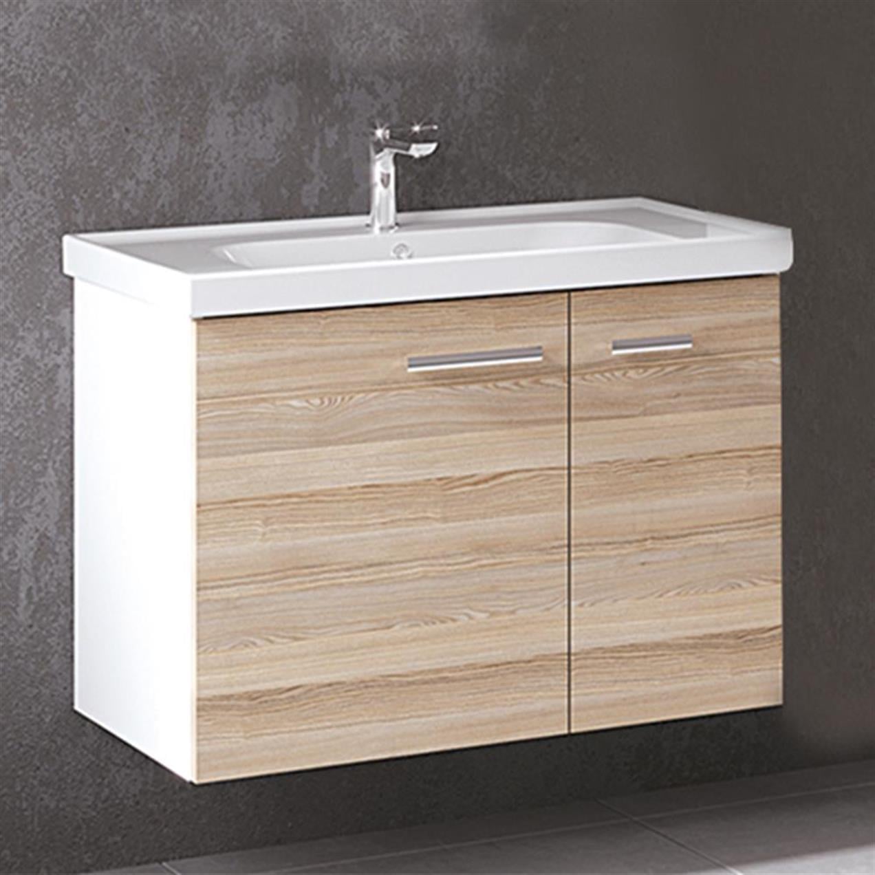 Turkuaz Frame Etajerli Lavabo 80*45 cm ve Terra Banyo Alt Dolabı