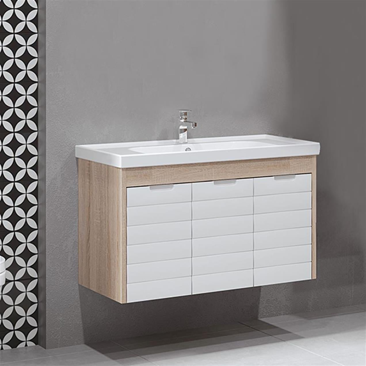 Turkuaz Frame Etajerli Lavabo 90*45 cm-DENKO Mostar 90 Alt Modül
