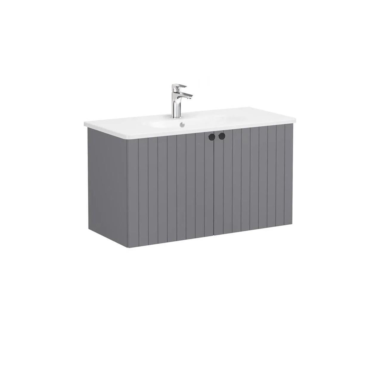 Vitra Root Groove 100 cm Gri Kapaklı Banyo Dolabı Alt Modül Lavabo