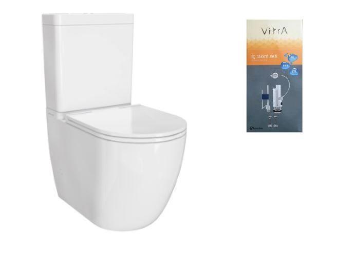 Vitra S55 Round DTD Kanalsız Takım Klozet, Rezervuar, DP Kapak, İç Takım 