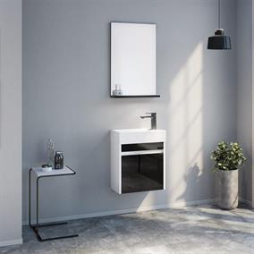 Orka Yedisu 45 cm MDF Parlak Siyah Mini Banyo Dolabı Takımı