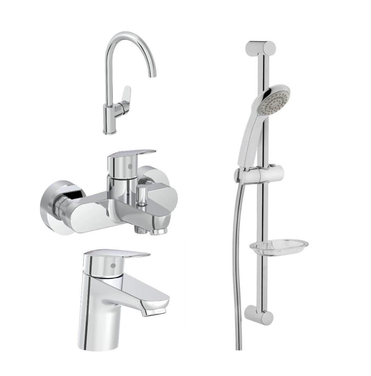 Artema Flow Round Lavabo Eviye Banyo Batarya Artema Solo C Sürgülü Krom El Duşu Seti 