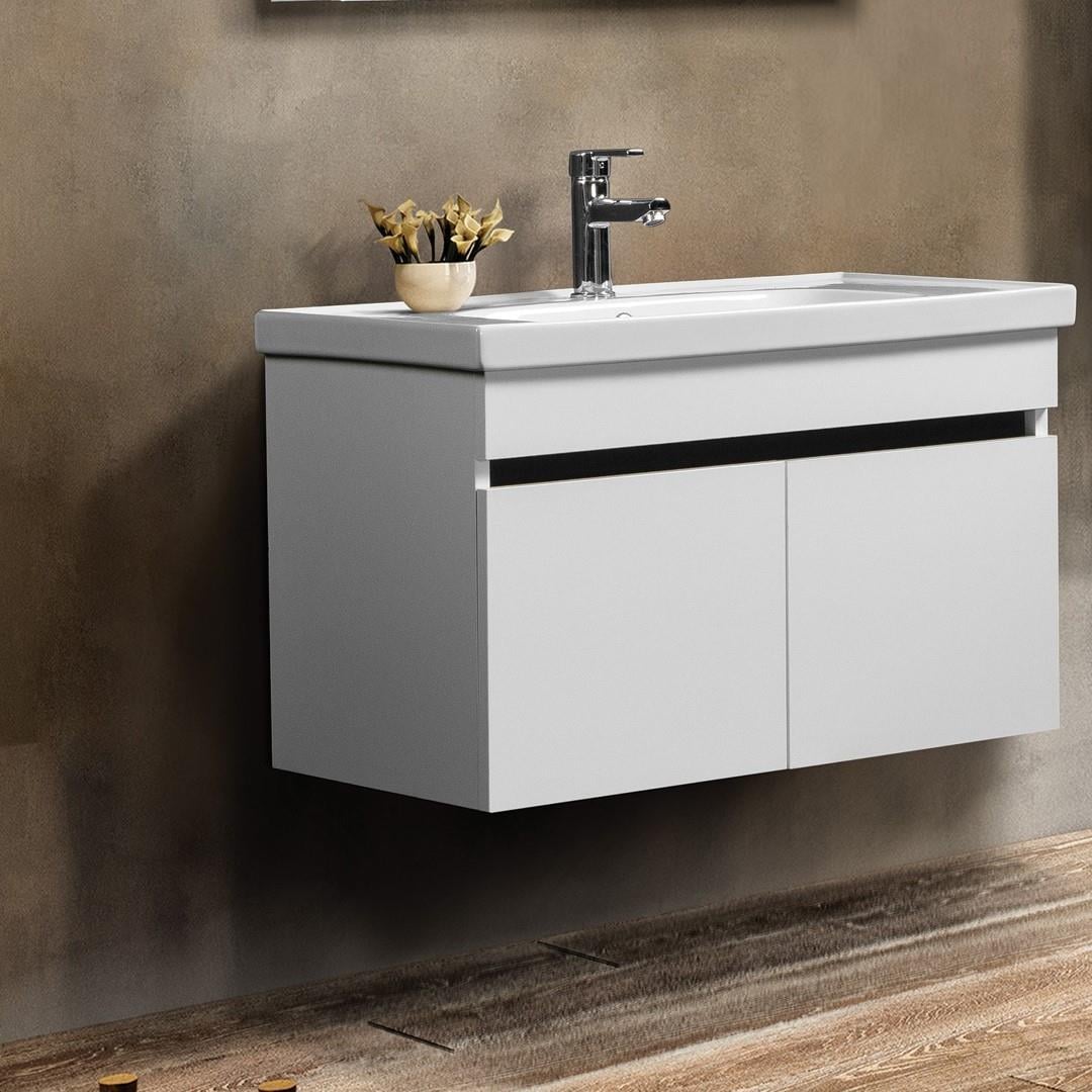 Bagnora Perge 80 cm MDF Beyaz Banyo Dolabı Alt Modül Lavabo