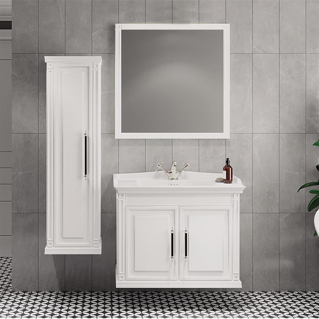 Denko Albatros 80 cm MDF Beyaz Banyo Dolabı Takımı ve Boy Dolabı