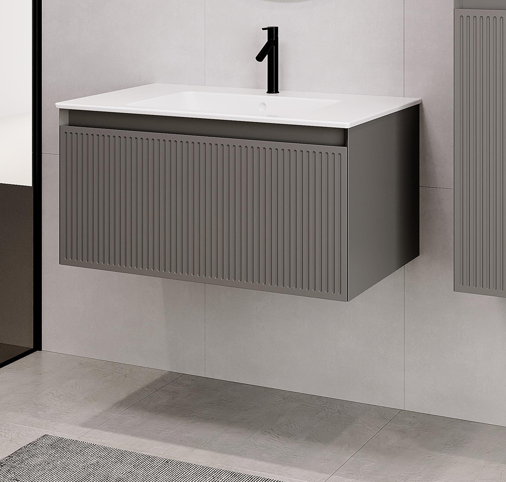 Denko Belgrad 81 cm (Çimento Gri) Banyo Dolabı (Alt Modül Lavabo)