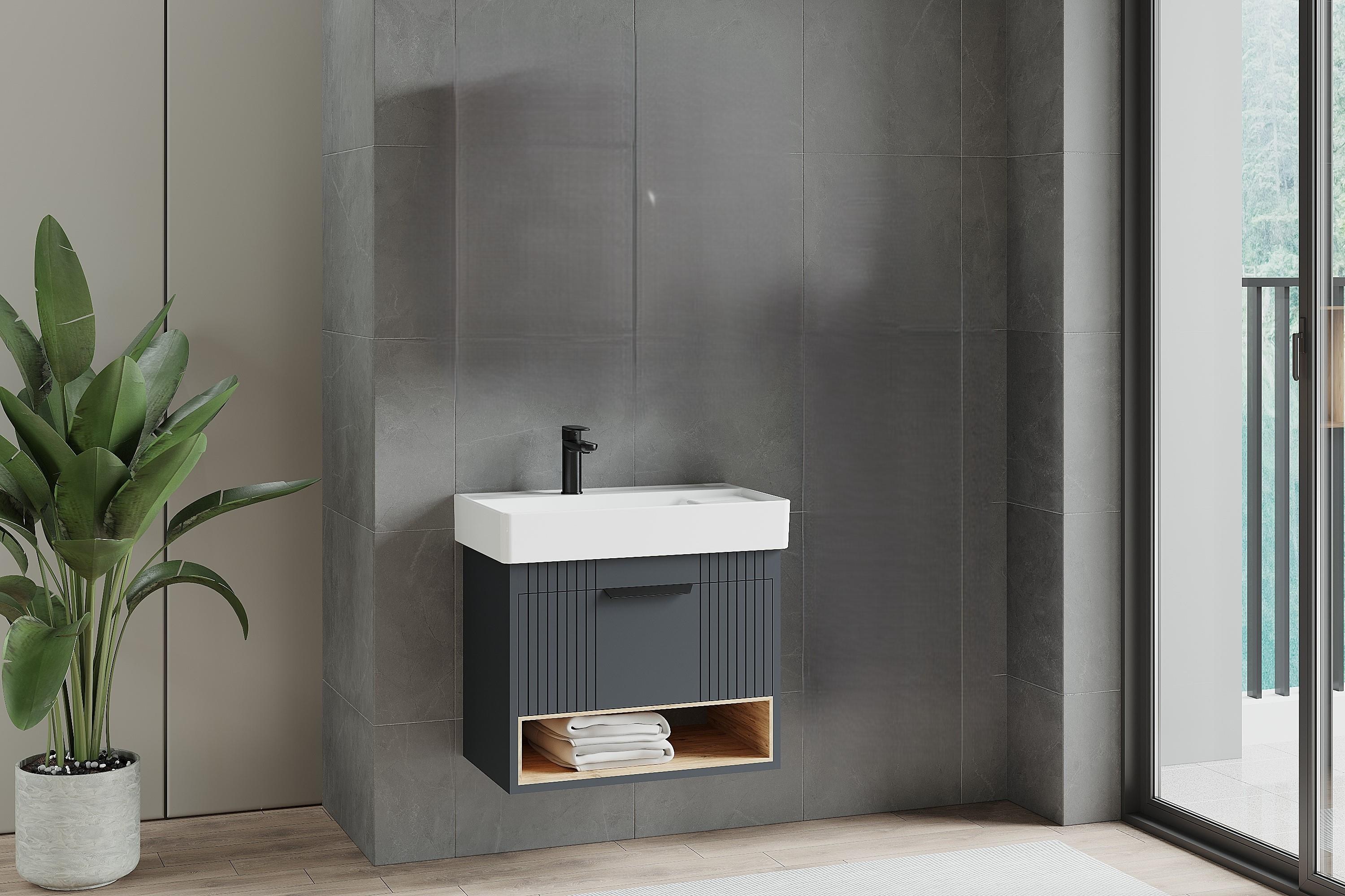 Denko Berlin 65 cm Antrasit Banyo Dolabı (Alt Modül Lavabo)