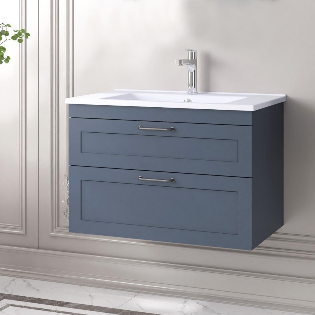 Denko Beyoğlu 75 cm MDF Mat Lacivert Banyo Dolabı Alt Modül ve Lavabo