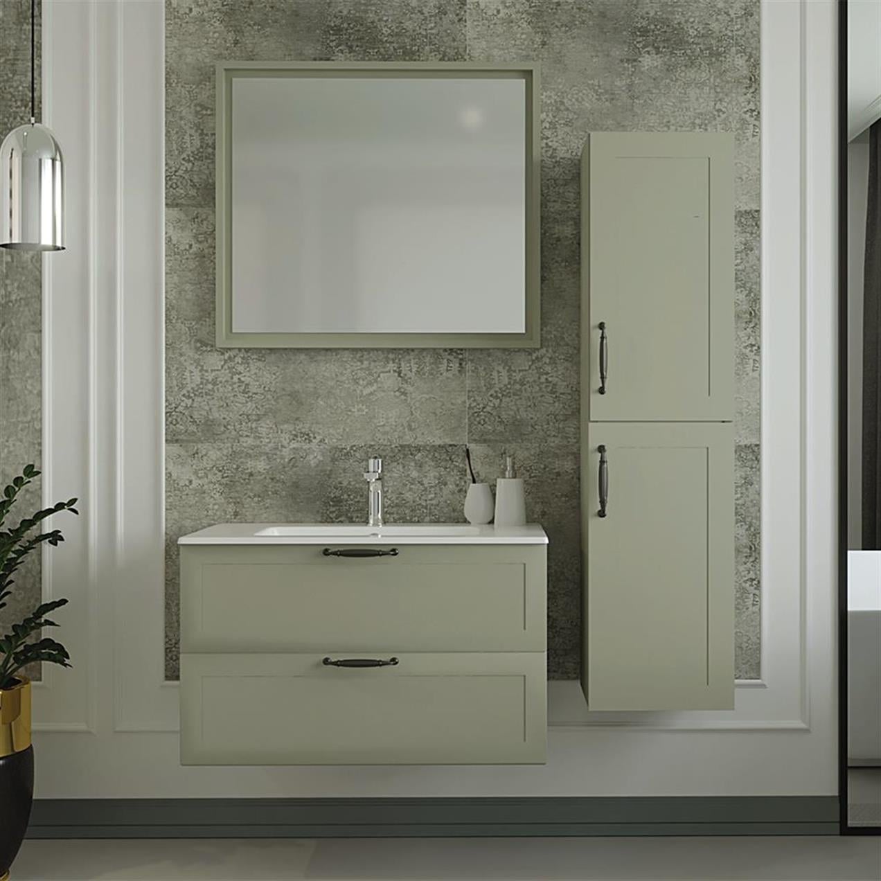 Denko Beyoğlu 85 cm MDF Gri Banyo Dolabı Takımı ve Boy Dolabı