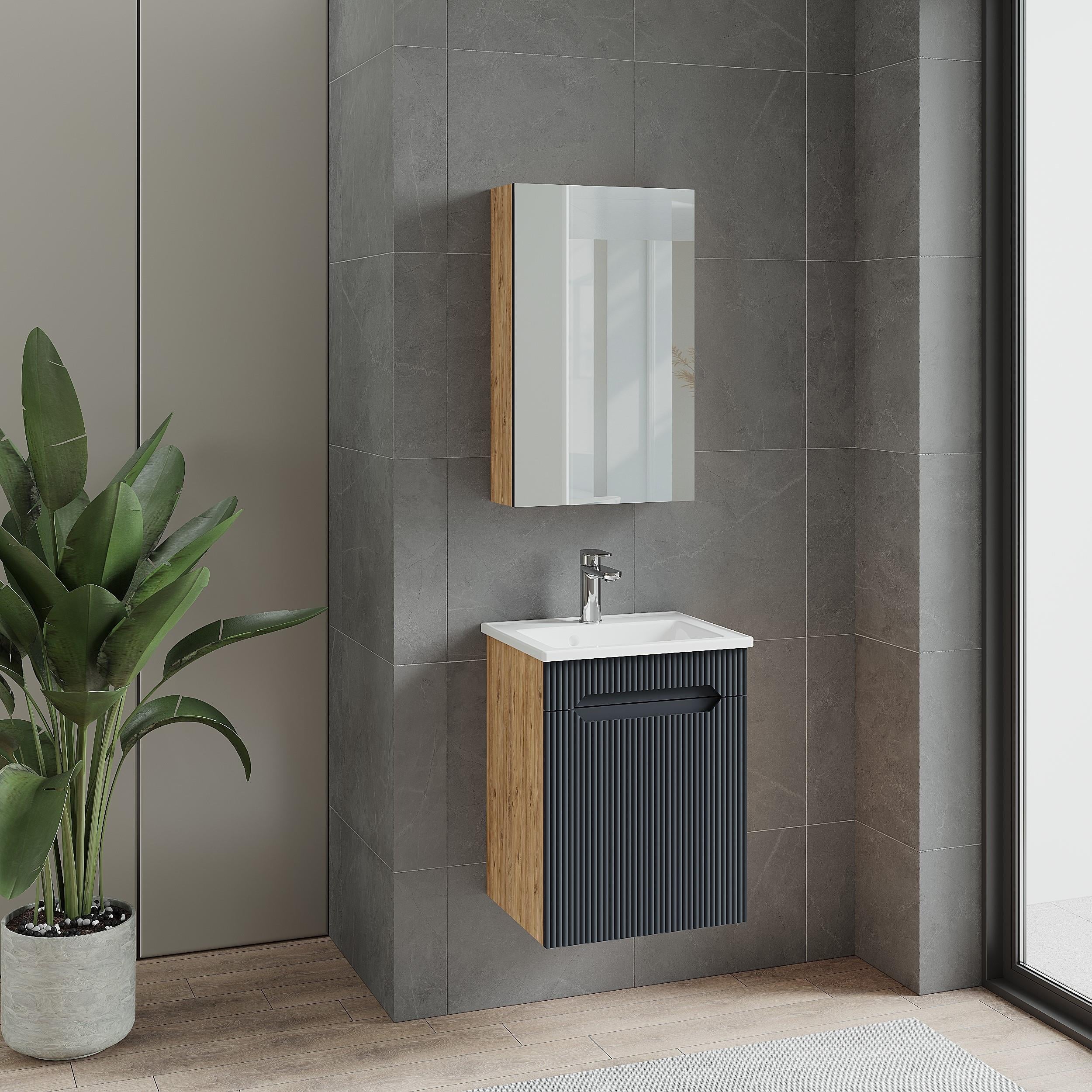 Denko Demood 45 cm MDF Antrasit Gri Banyo Dolabı Takımı
