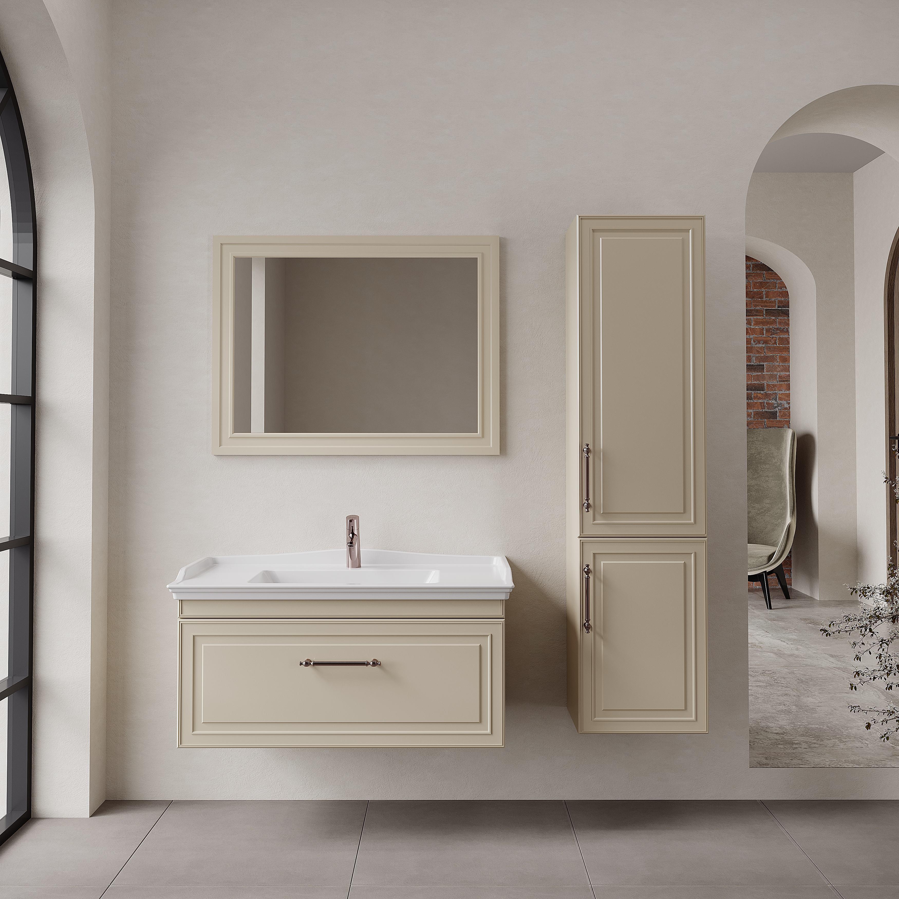 Denko Era 100 cm (Bej) Banyo Dolabı Takımı ve Boy Dolabı