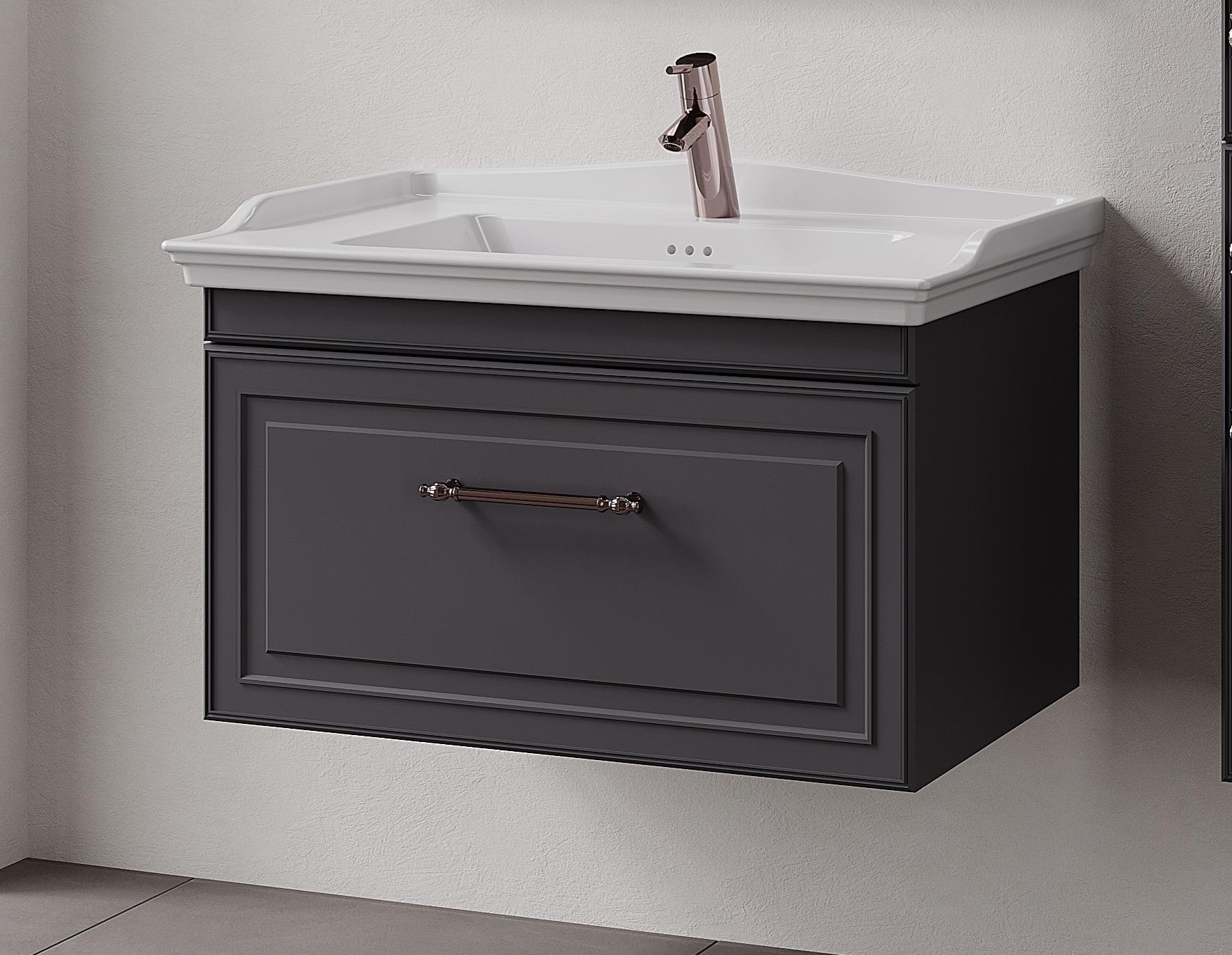 Denko Era 80 cm (Antrasit) Banyo Dolabı (Alt Modül Lavabo)