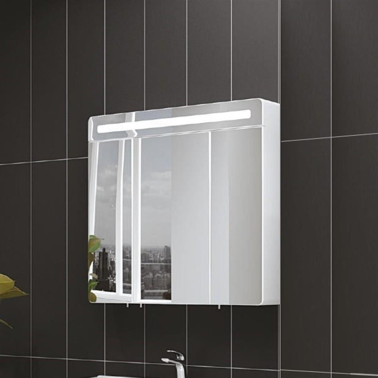 Denko Girne 90 cm MDF Beyaz Banyo Dolabı Aynalı Üst Modülü