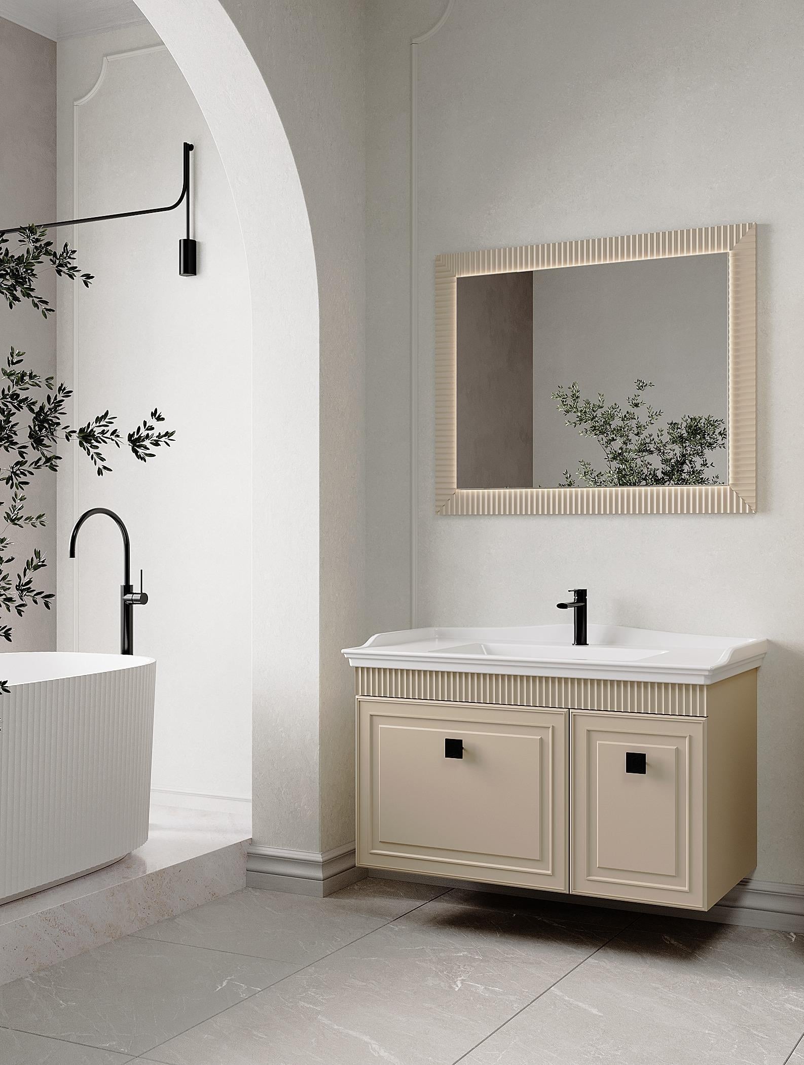 Denko Hana 100 cm (Sahra) Banyo Dolabı Takımı