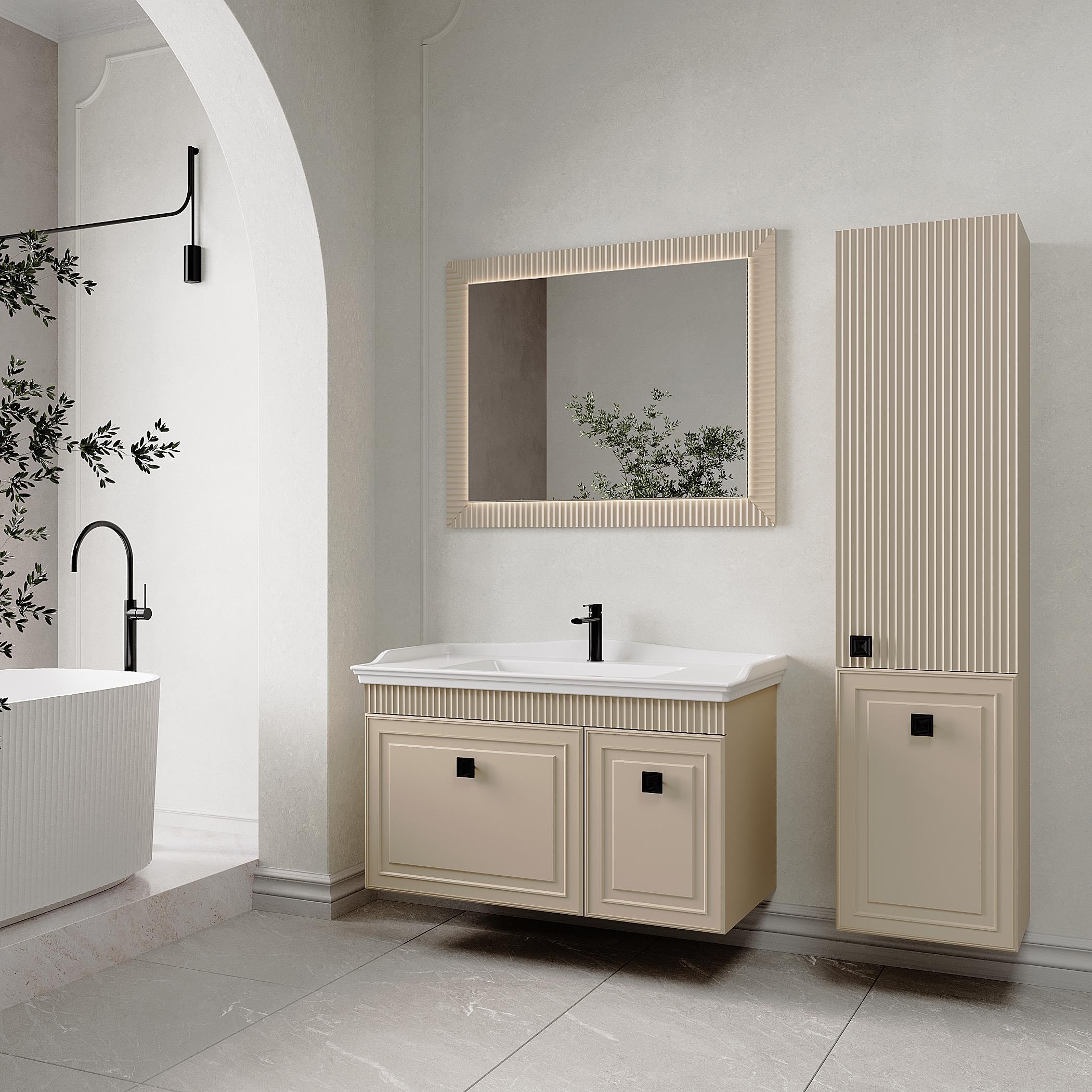 Denko Hana 100 cm (Sahra) Banyo Dolabı Takımı ve Boy Dolabı