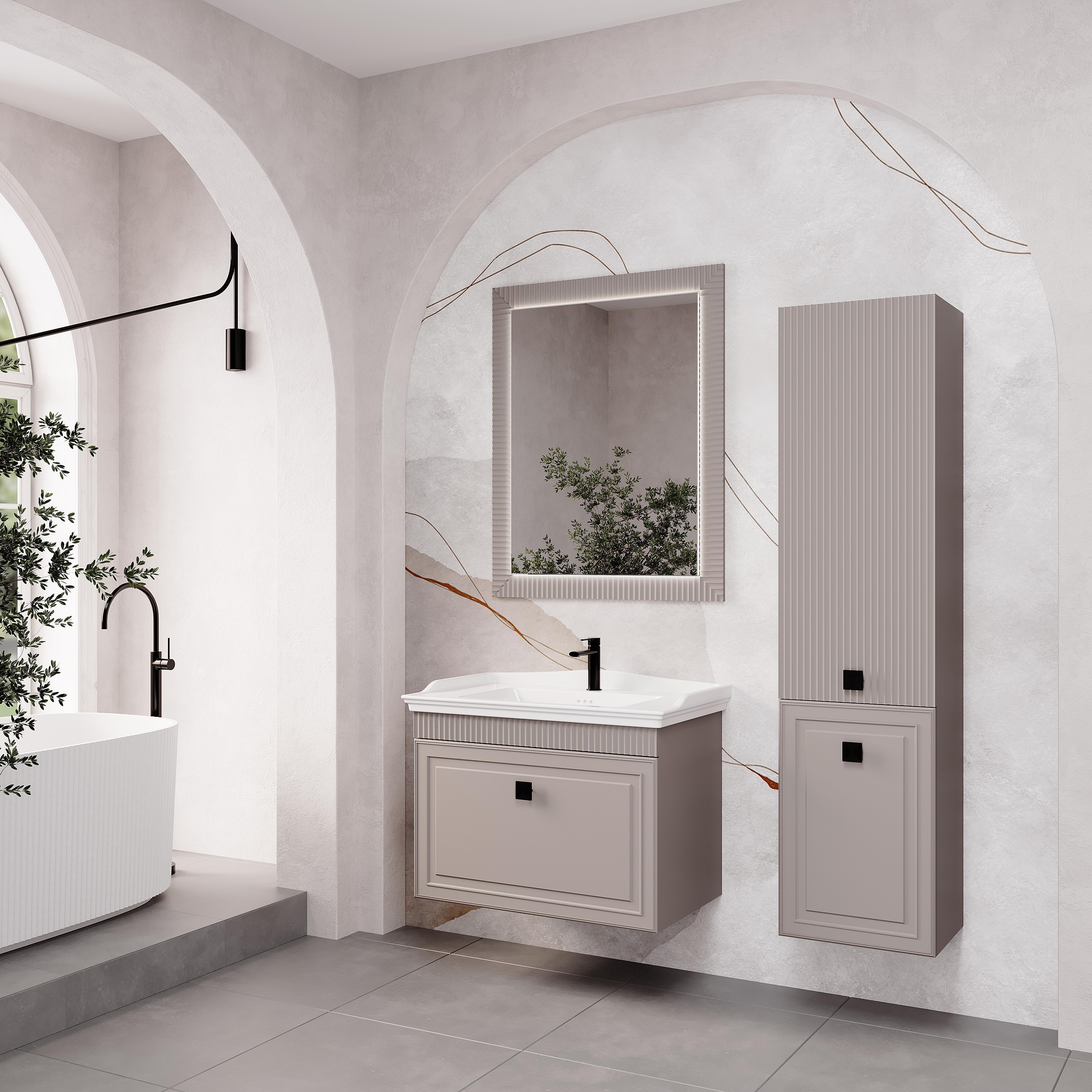 Denko Hana 80 cm (Bej) Banyo Dolabı Takımı ve Boy Dolabı