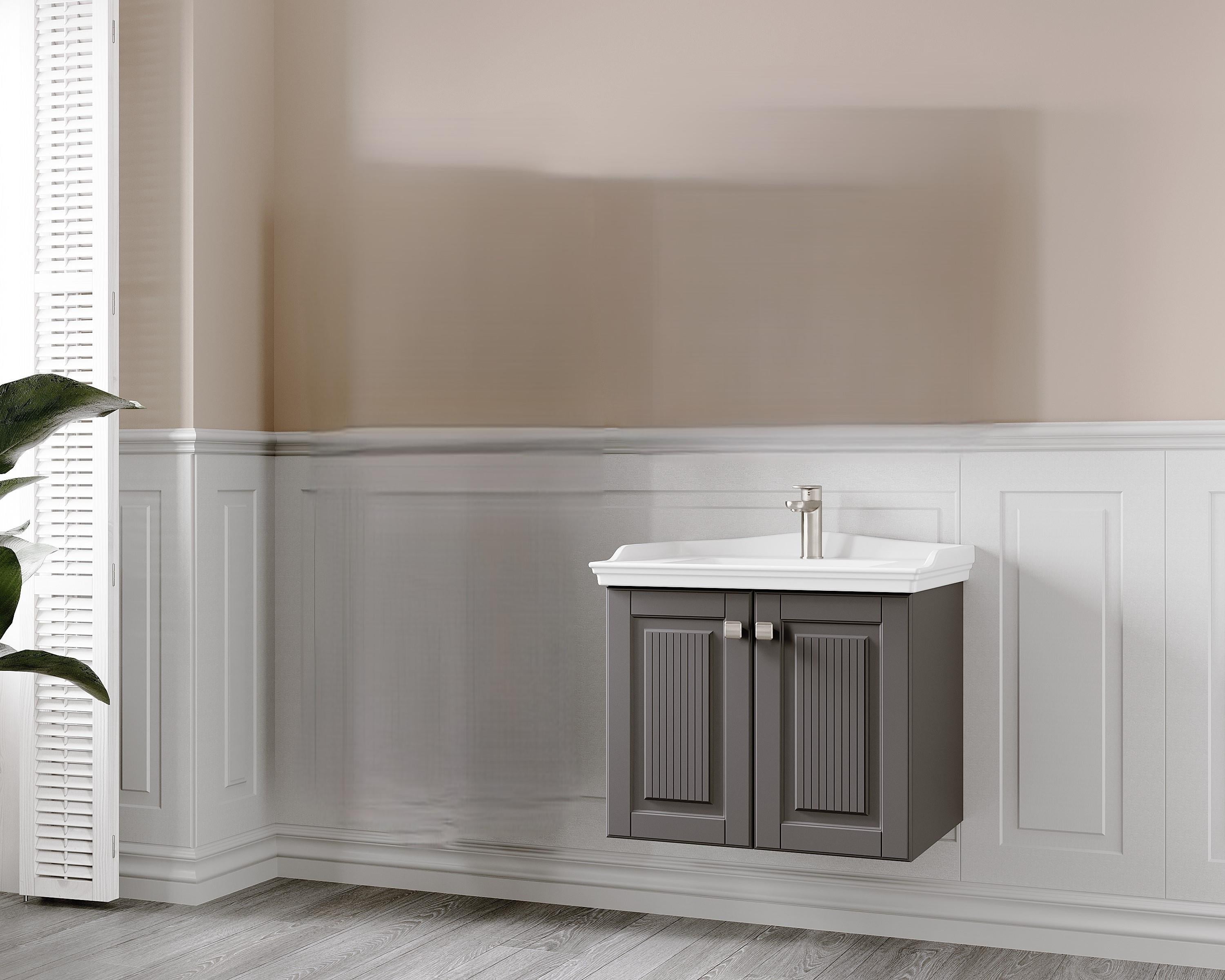 Denko Madrid 65 cm Antrasit Banyo Dolabı (Alt Modül Lavabo)