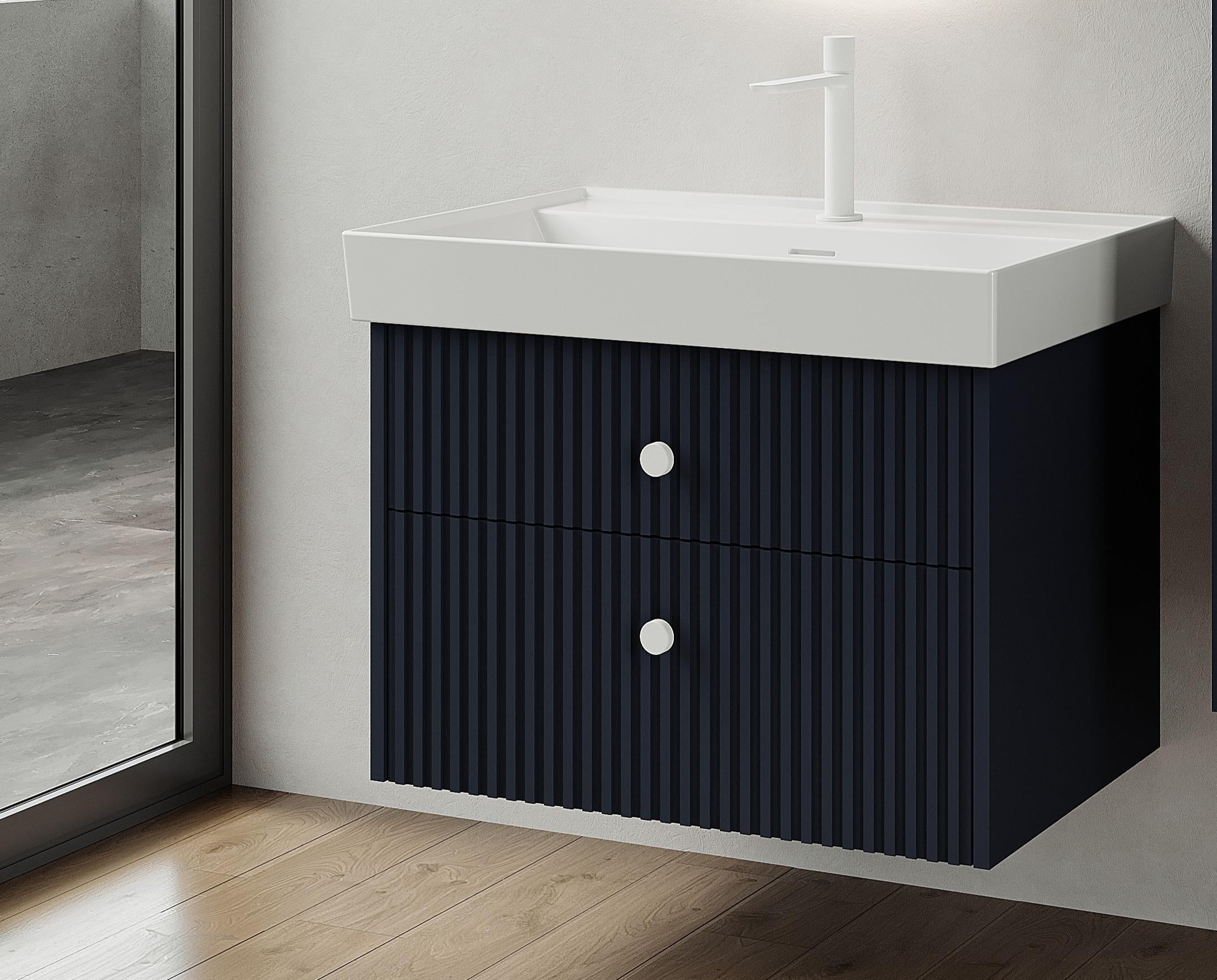 Denko Marsilya 80 cm (Mat Lacivert) Banyo Dolabı (Alt Modül Lavabo)