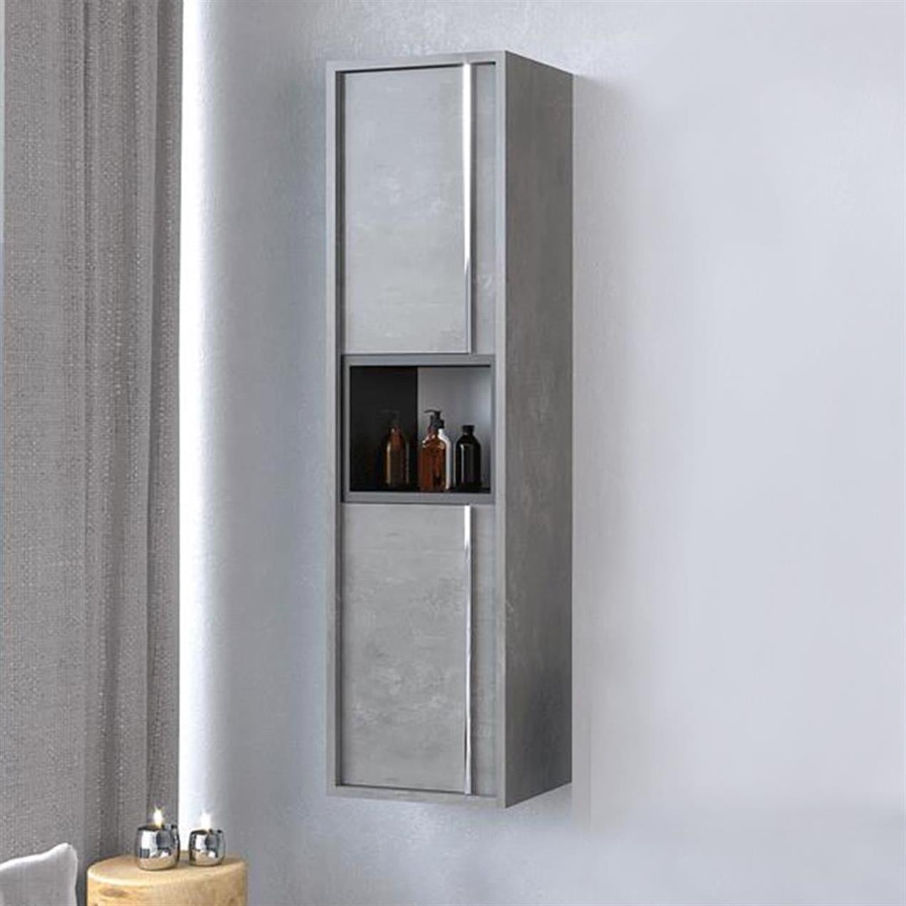 Denko Matia 35 cm MDF Retro Gümüş Banyo Boy Dolabı