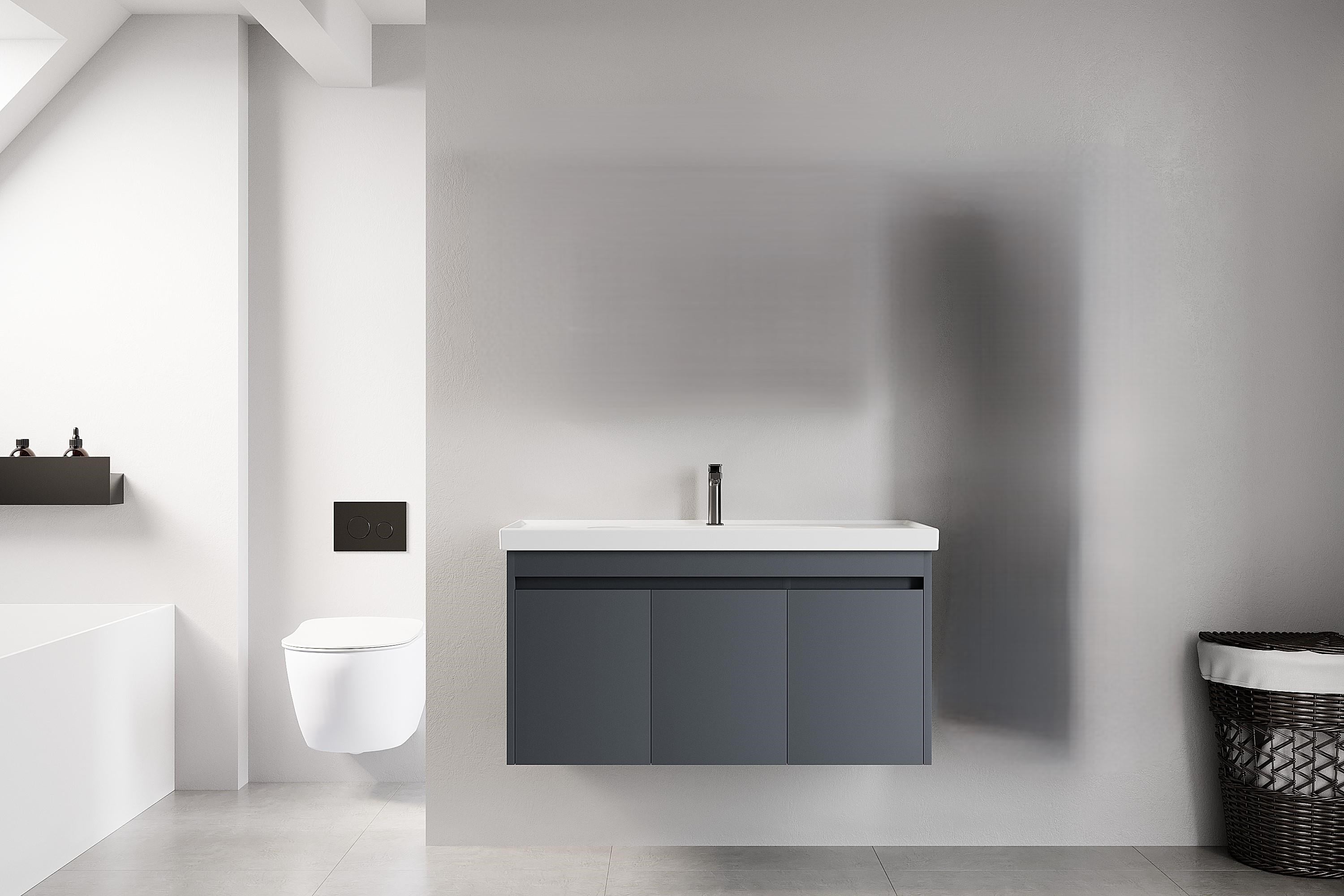 Denko Milano 100 cm Antrasit Banyo Dolabı (Alt Modül Lavabo)