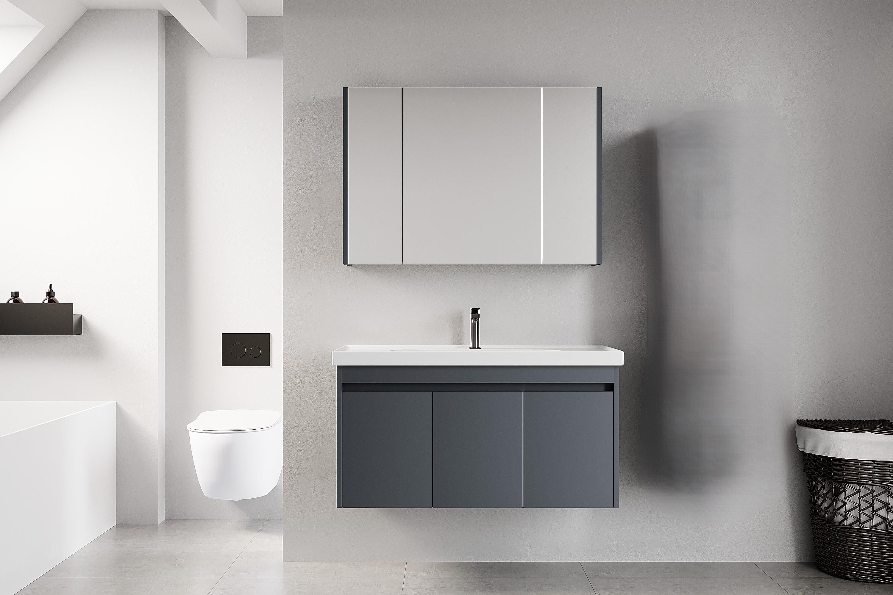 Denko Milano 100 cm MDF Antrasit Banyo Dolabı Takımı